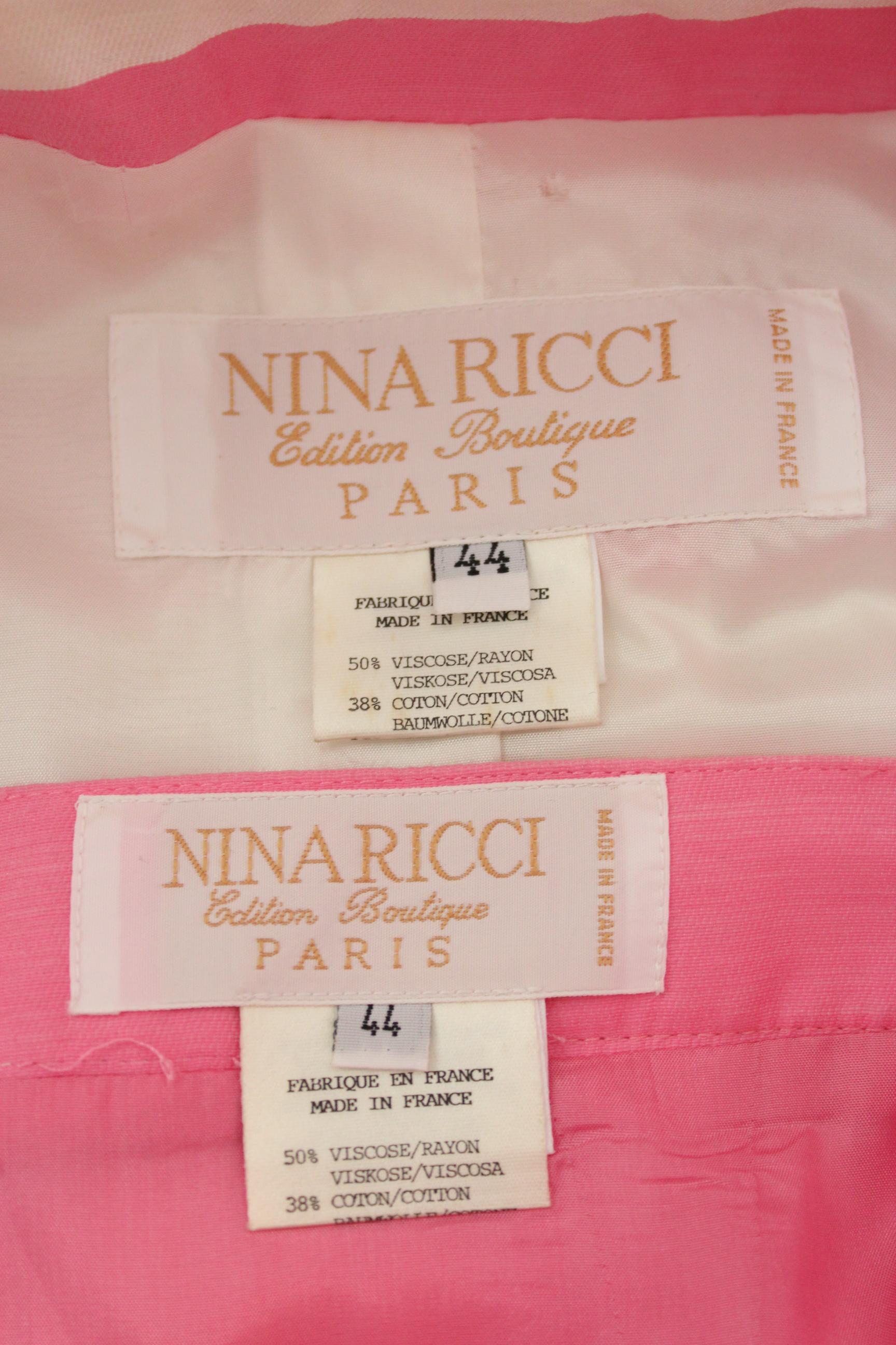 Women's or Men's Nina Ricci Pink White Silk Pinstripe Evening Cocktail Skirt Suit and Jacket 