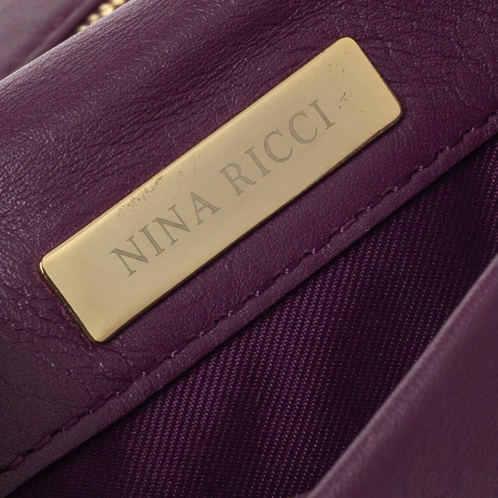 Nina Ricci Purple Leather Pleated Bow Flap Shoulder Bag 5