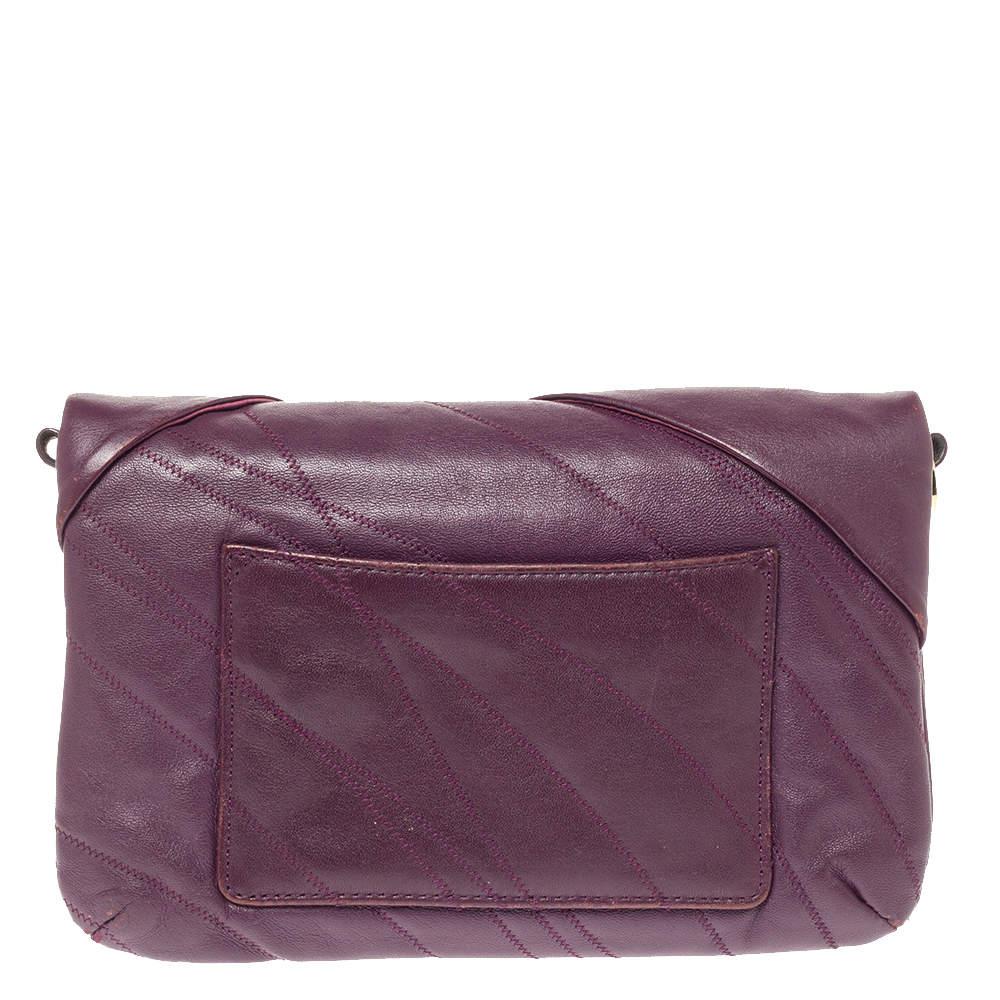 Nina Ricci Purple Leather Pleated Bow Flap Shoulder Bag In Fair Condition In Dubai, Al Qouz 2