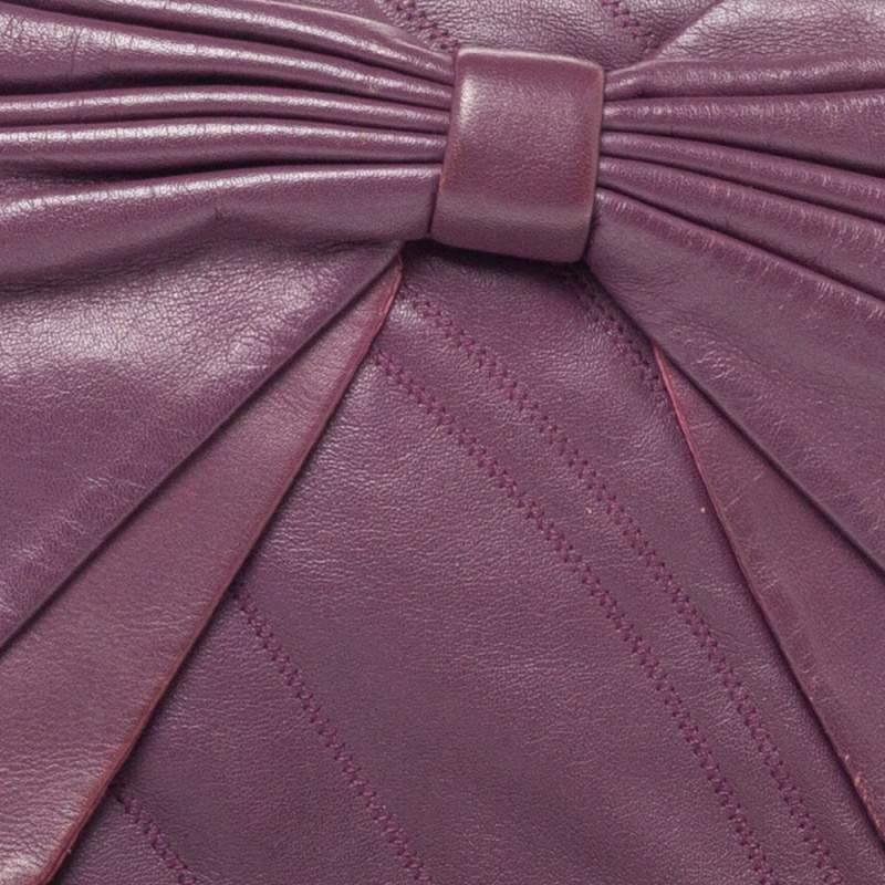 Women's Nina Ricci Purple Leather Pleated Bow Flap Shoulder Bag
