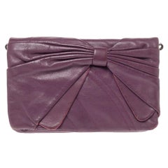 Nina Ricci Purple Leather Pleated Bow Flap Shoulder Bag