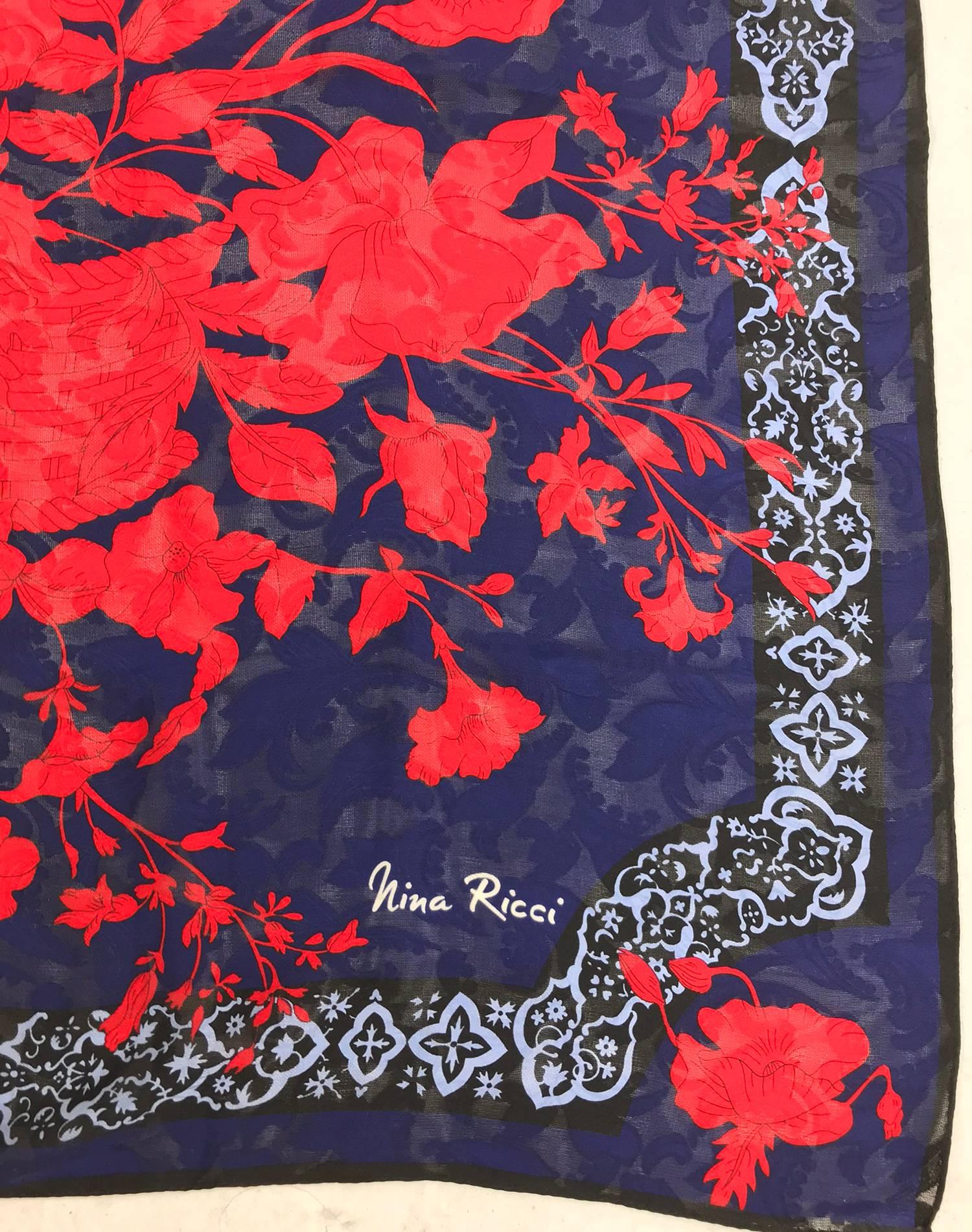 Nina Ricci red and blue floral silk scarf 35