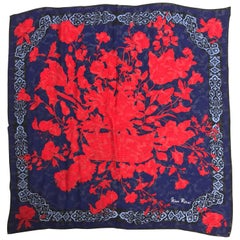 Roter und blauer geblümter Seidenschal von Nina Ricci 35 Zoll x 35 Zoll
