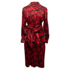 Nina Ricci Red & Black Floral Print Silk Dress