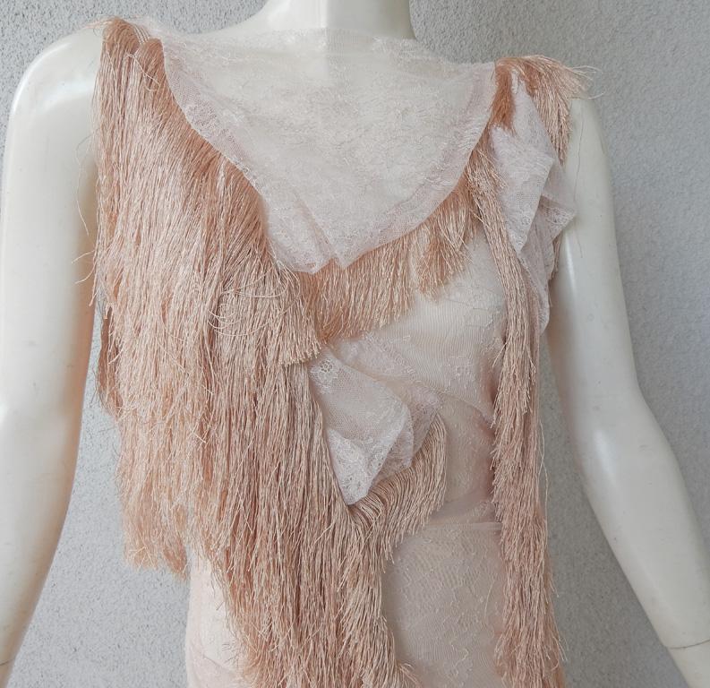 Nina Ricci Romantic Runway Lace Fringe Dress Gown For Sale 1