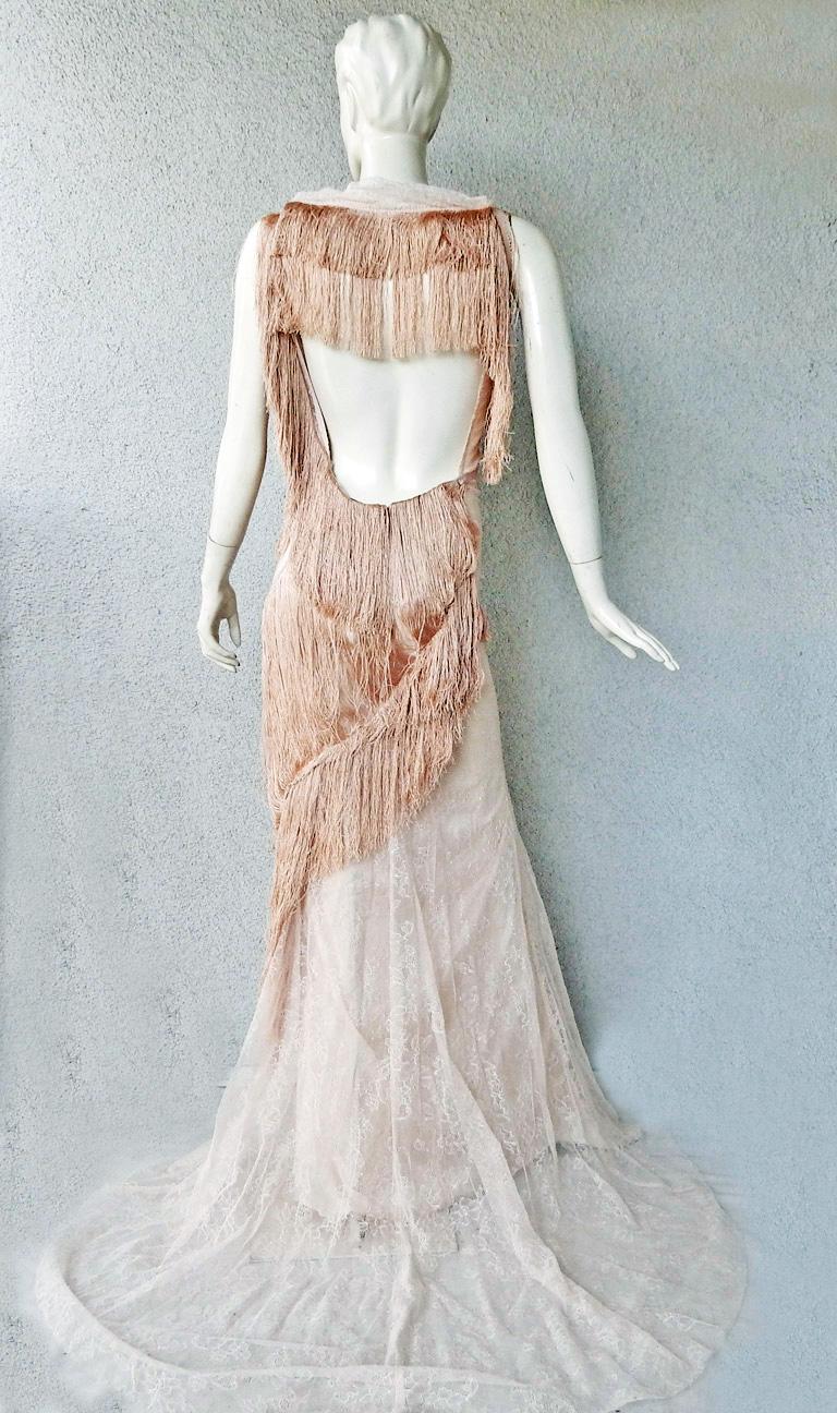 Nina Ricci Romantic Runway Lace Fringe Dress Gown For Sale 2