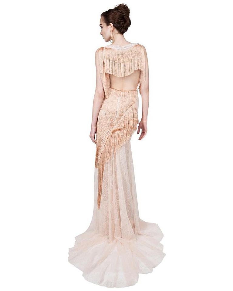 Nina Ricci Romantic Runway Lace Fringe Dress Gown For Sale 5