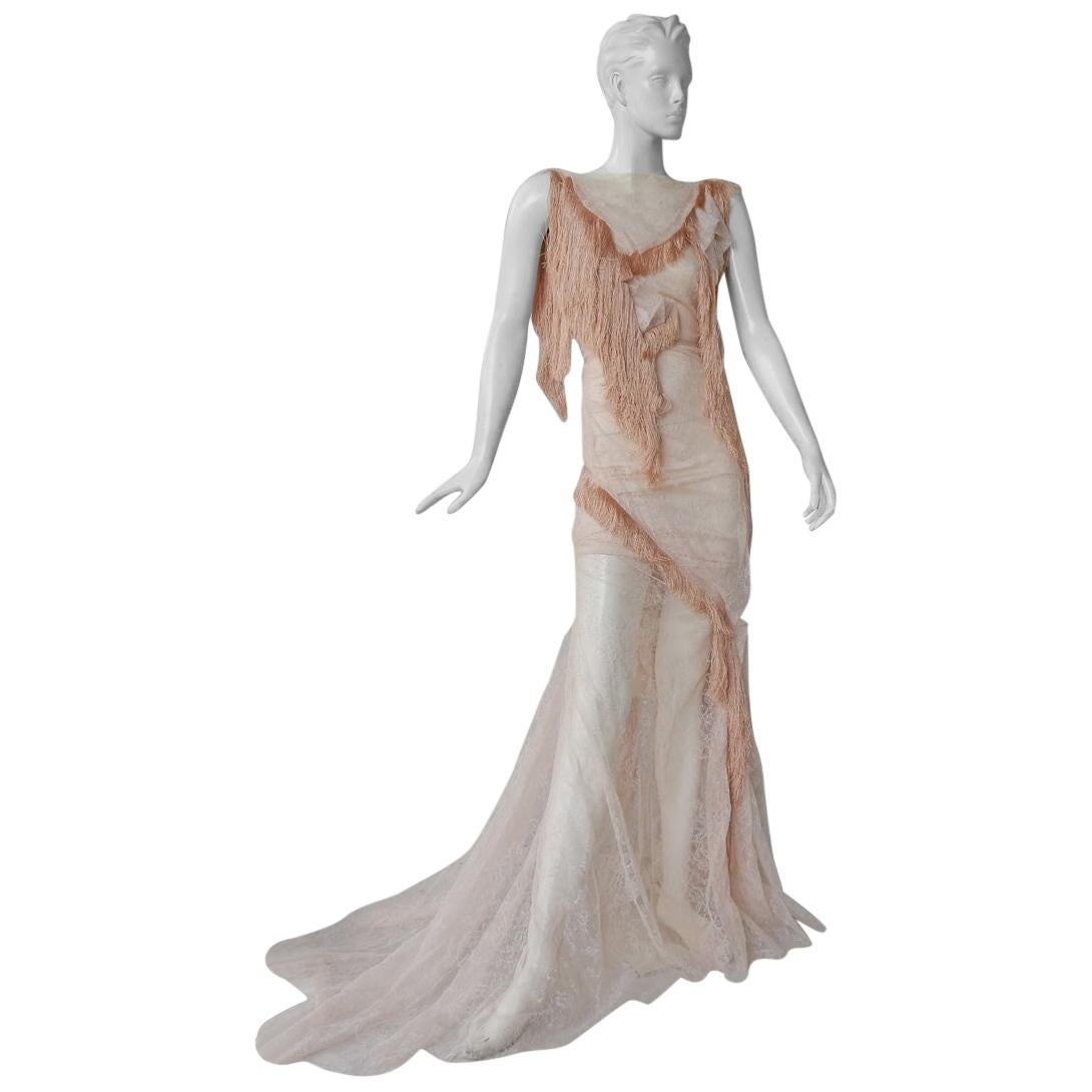 Nina Ricci Haute Couture Sheer Gold Lace Evening Dress at 1stDibs ...