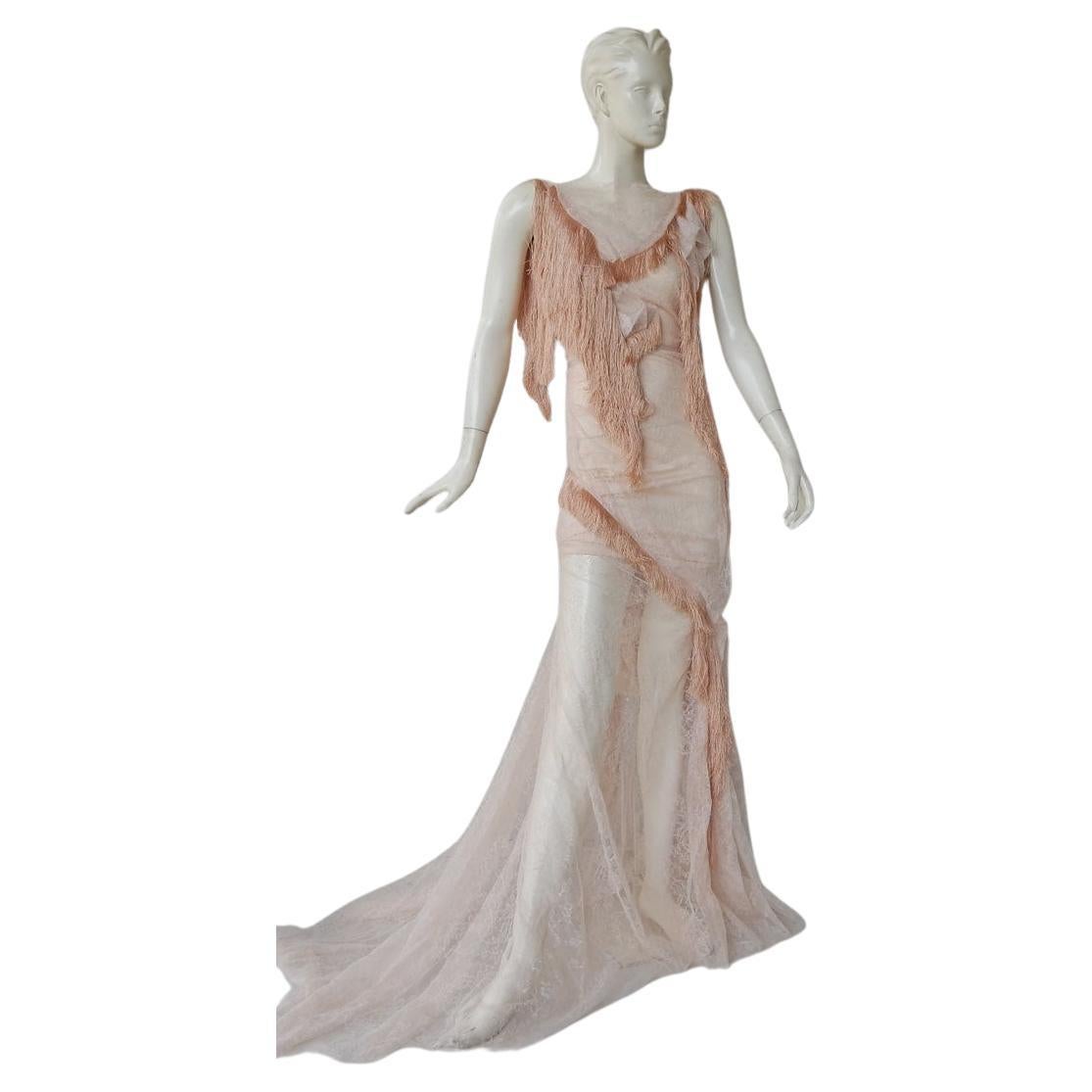 Nina Ricci Romantic Runway Lace Fringe Dress Gown For Sale at 1stDibs