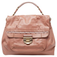 Nina Ricci Rose Beige Leder- und Stoff Liane Henkeltasche mit Henkel oben