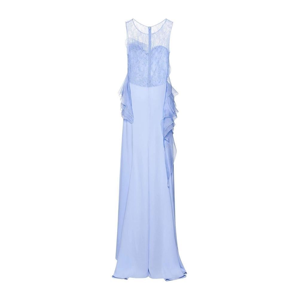 NINA RICCI Ruffle Lavender Silk Sleeveless Maxi Gown FR38 US 4-6 In New Condition For Sale In Brossard, QC