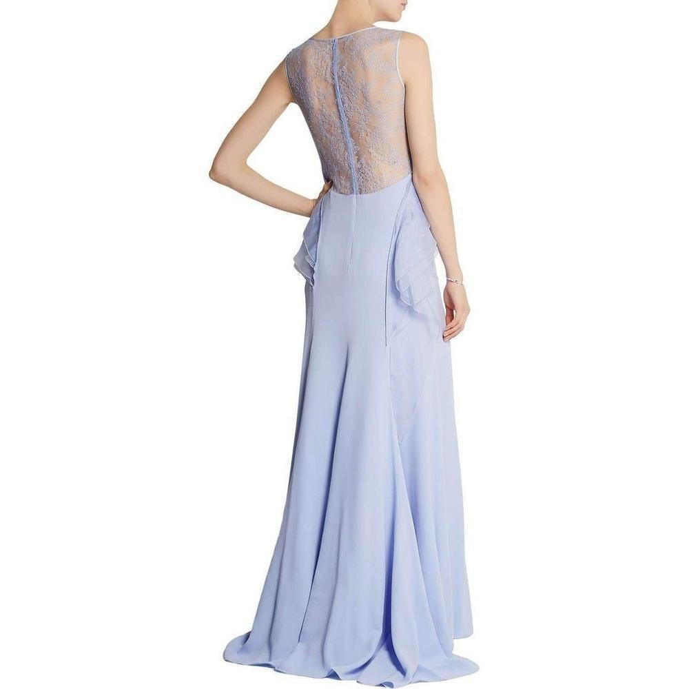 Women's NINA RICCI Ruffle Lavender Silk Sleeveless Maxi Gown FR38 US 4-6 For Sale