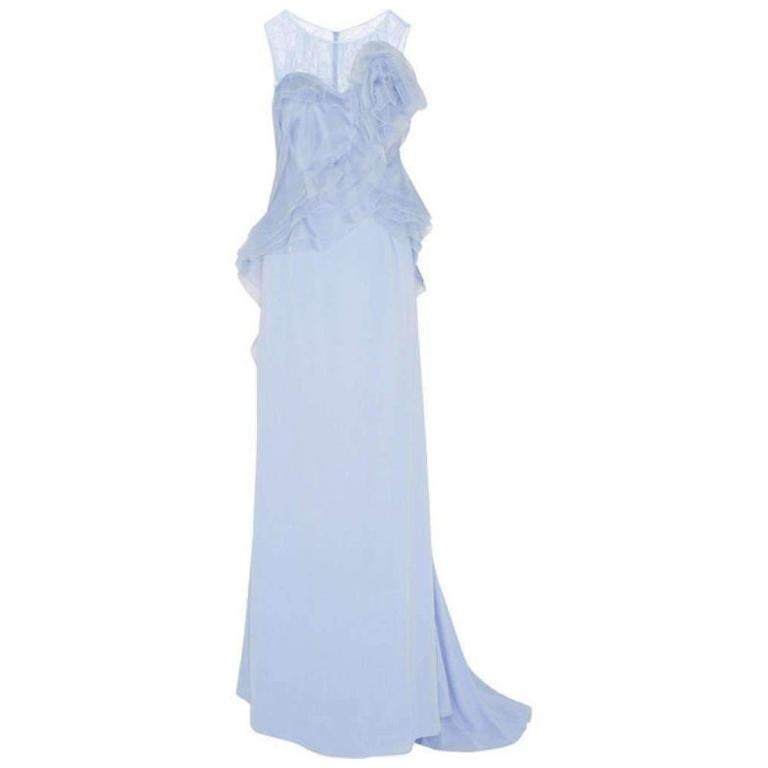 NINA RICCI Ruffle Lavender Silk Sleeveless Maxi Gown FR38 US 4-6 For Sale