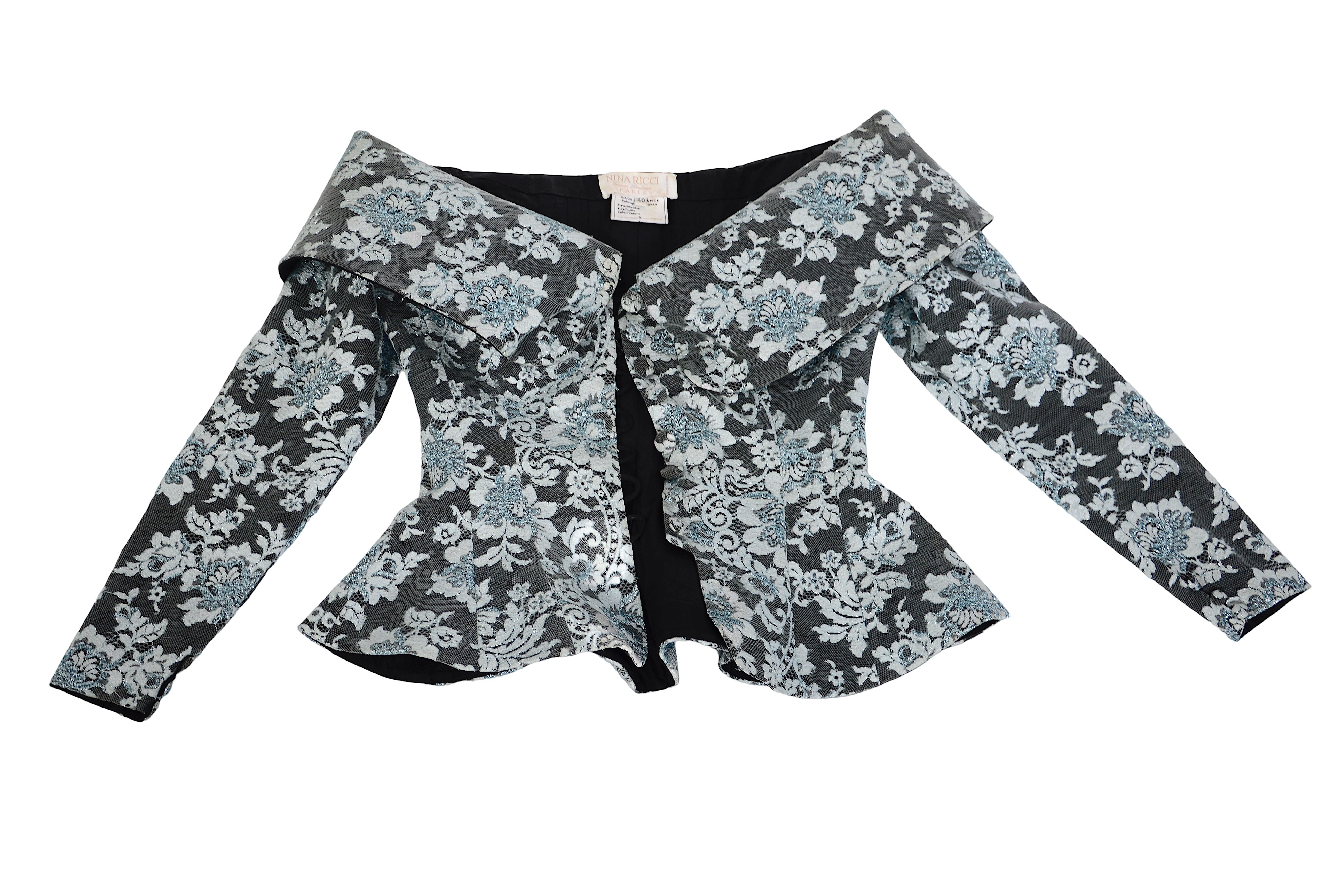 Nina Ricci Semi Couture Edition Boutique Paris Vintage 1990er Jahre Spitze & Seide Jacke im Angebot 6