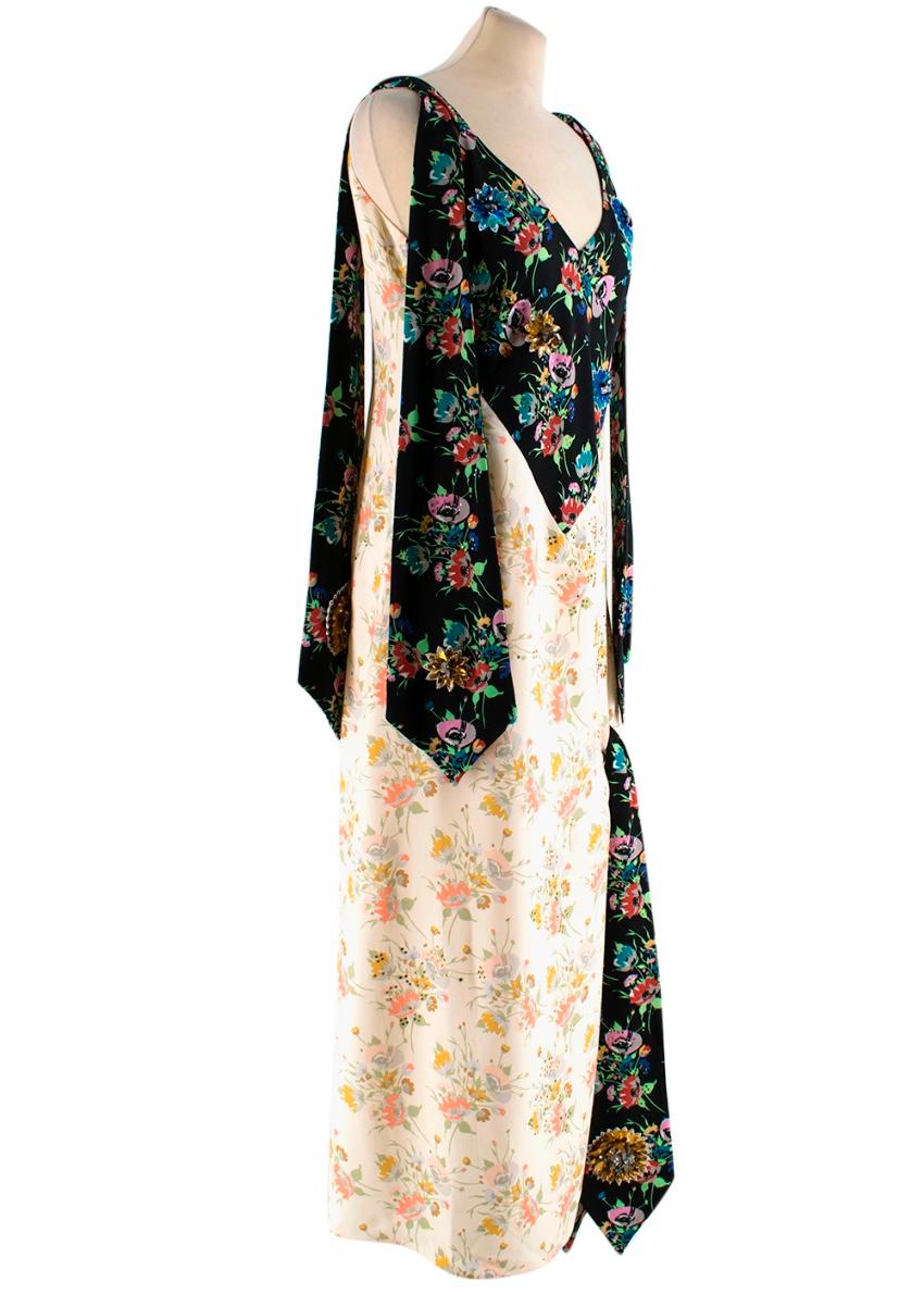 Christopher Kane - black and cream archive floral tie dress

- V neck - flower embellishment - self tie at the shoulder and front slit allowing versatile styling  - side slit - multicolour embellishment - zip fastening at the side 

Please note,