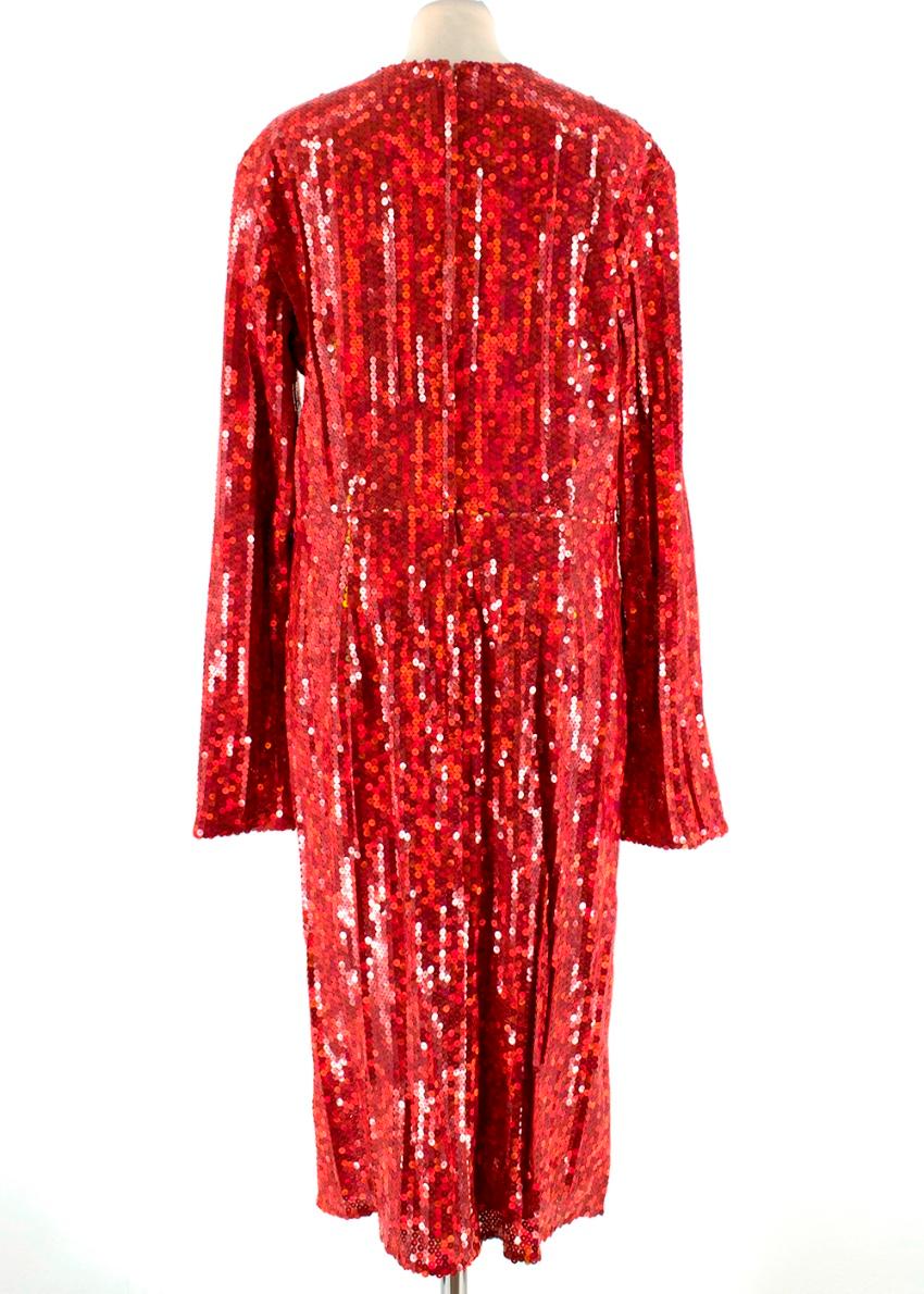 Red Nina Ricci Sequin Embellished Georgette Dress - Size US 10