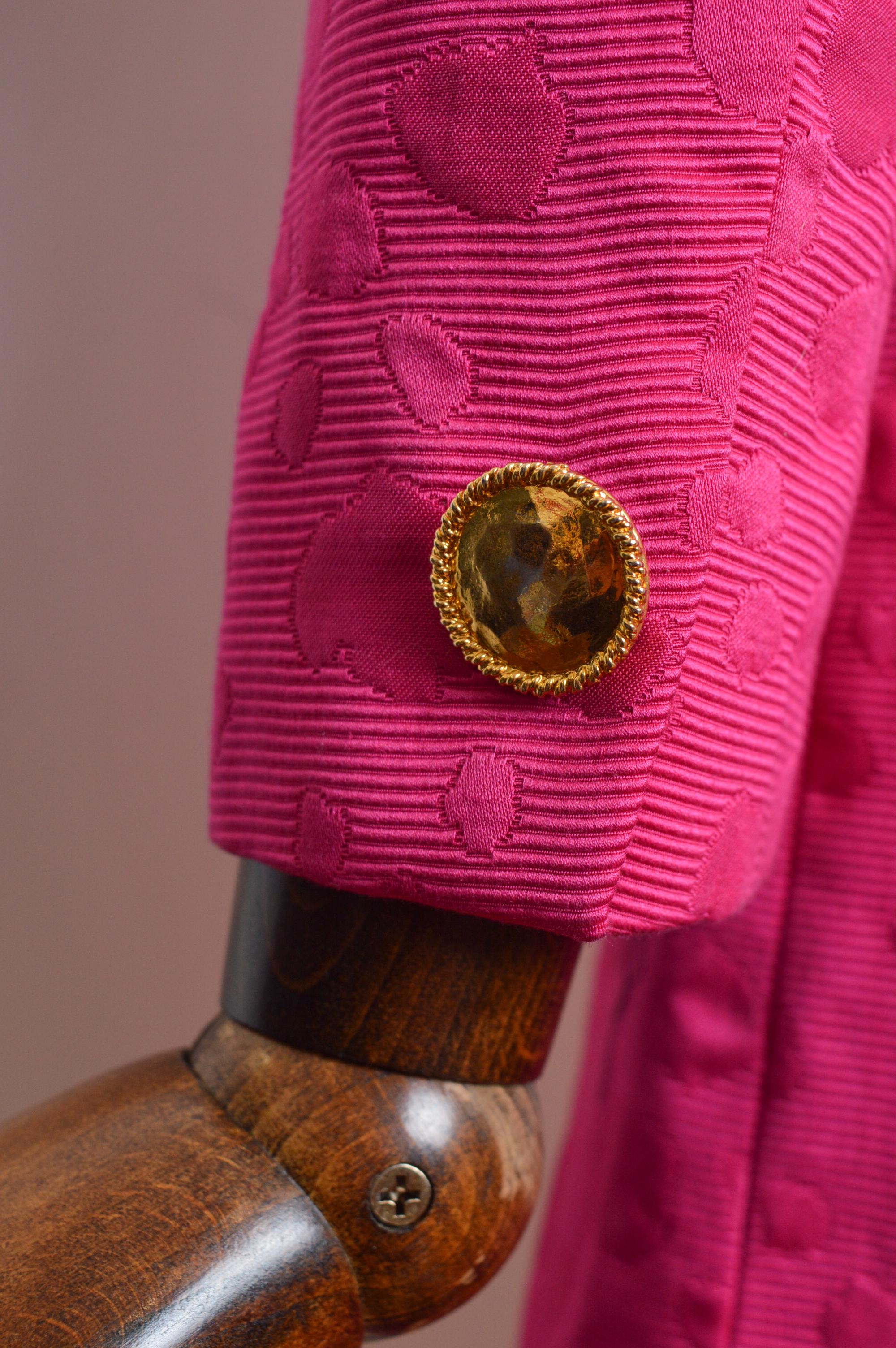 NINA RICCI Shocking Pink Magenta Jacquard Spot Smoking-Blazer - Jacke im Angebot 6