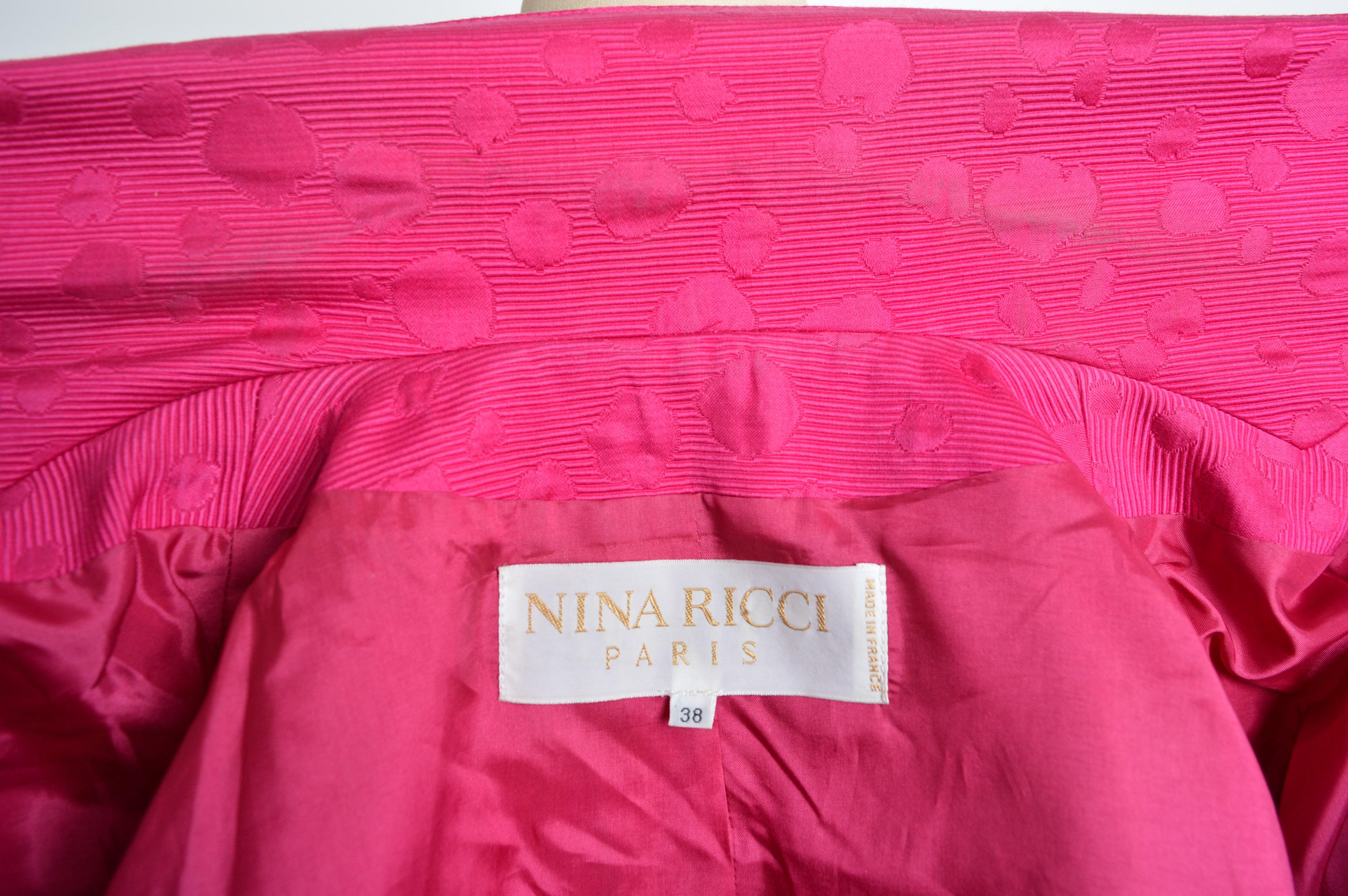 NINA RICCI Shocking Pink Magenta Jacquard Spot Smoking-Blazer - Jacke im Angebot 9