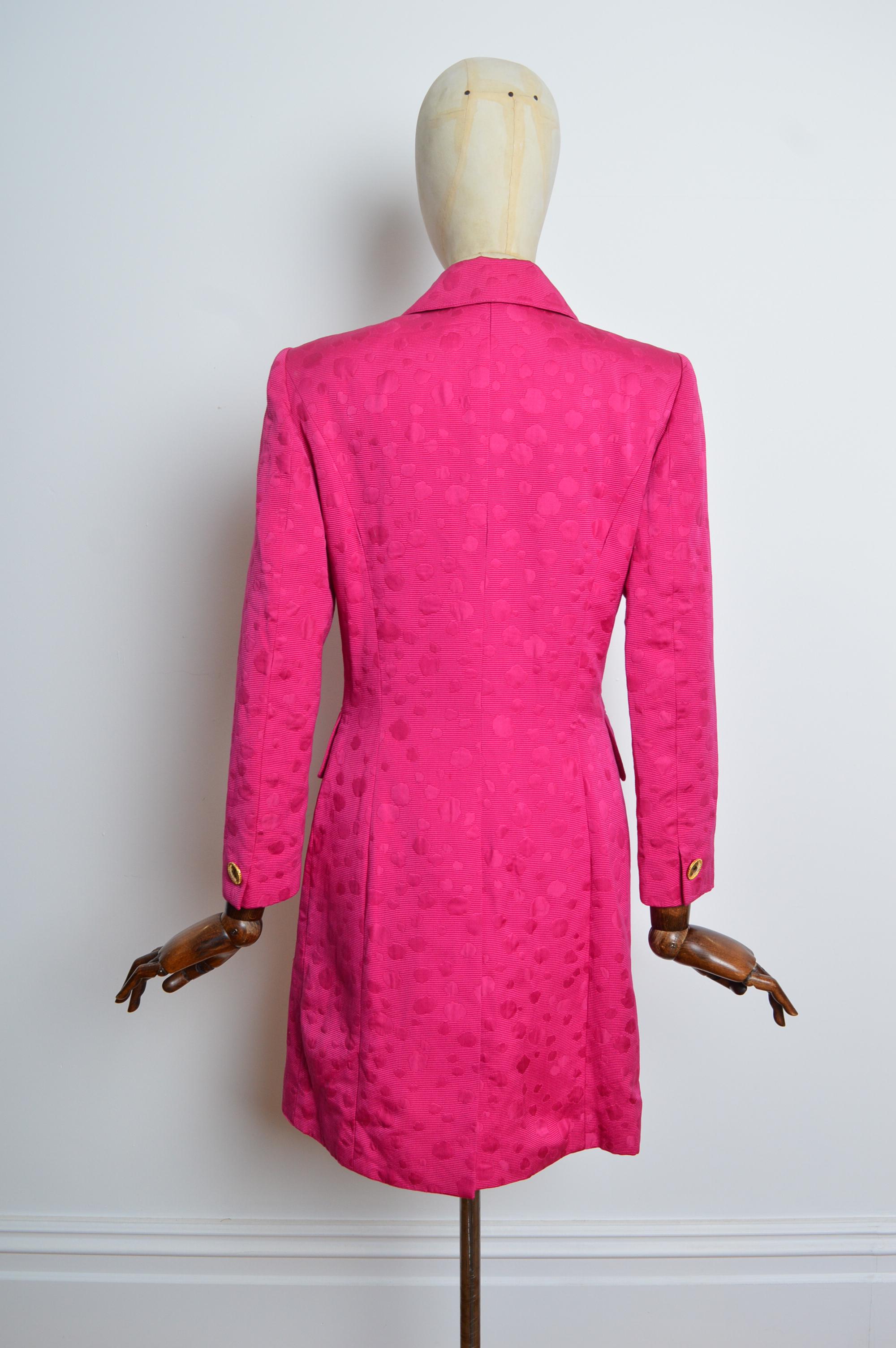 NINA RICCI Shocking Pink Magenta Jacquard Spot Smoking-Blazer - Jacke im Angebot 2
