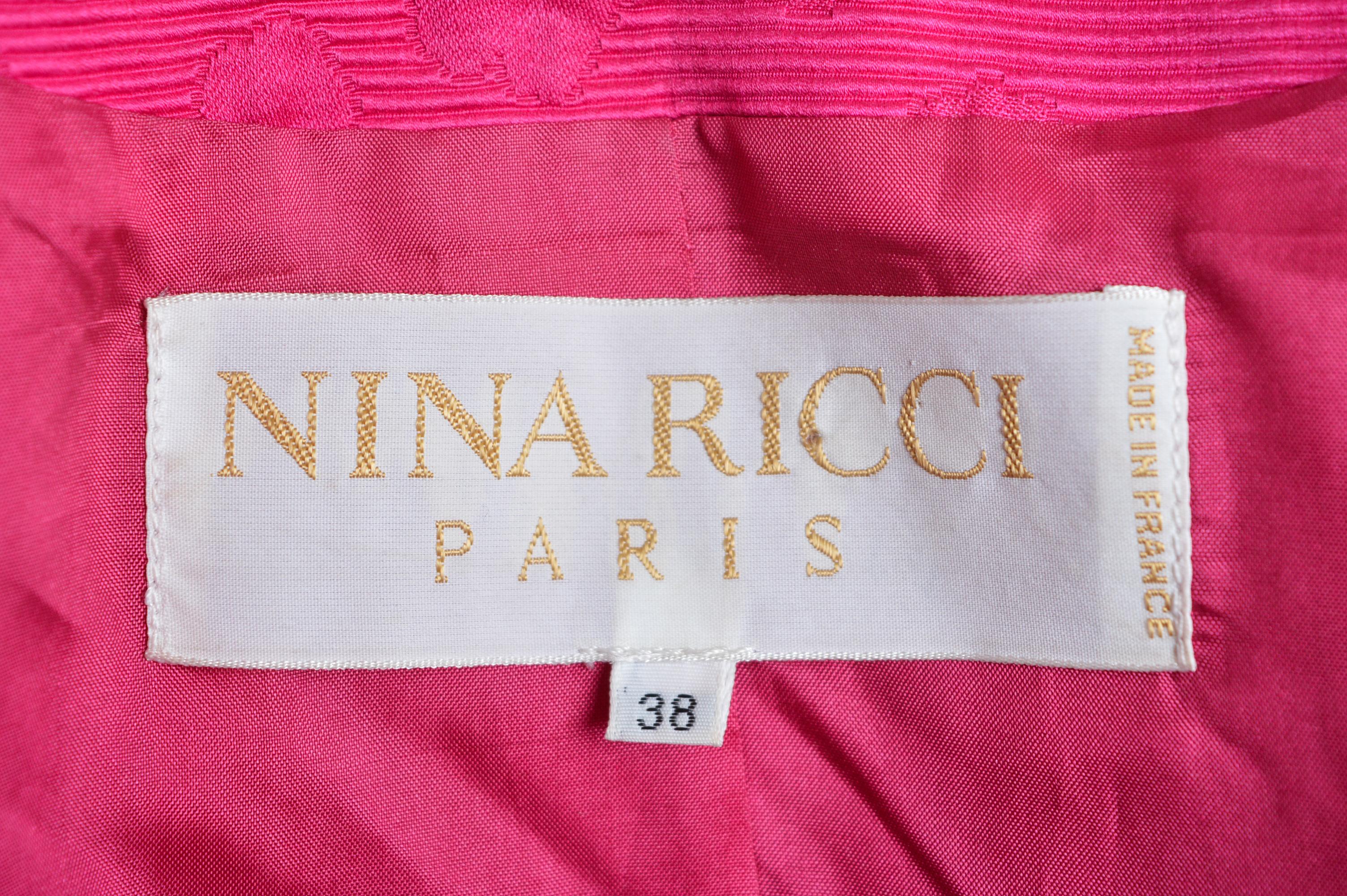 NINA RICCI Shocking Pink Magenta Jacquard Spot Smoking-Blazer - Jacke im Angebot 3