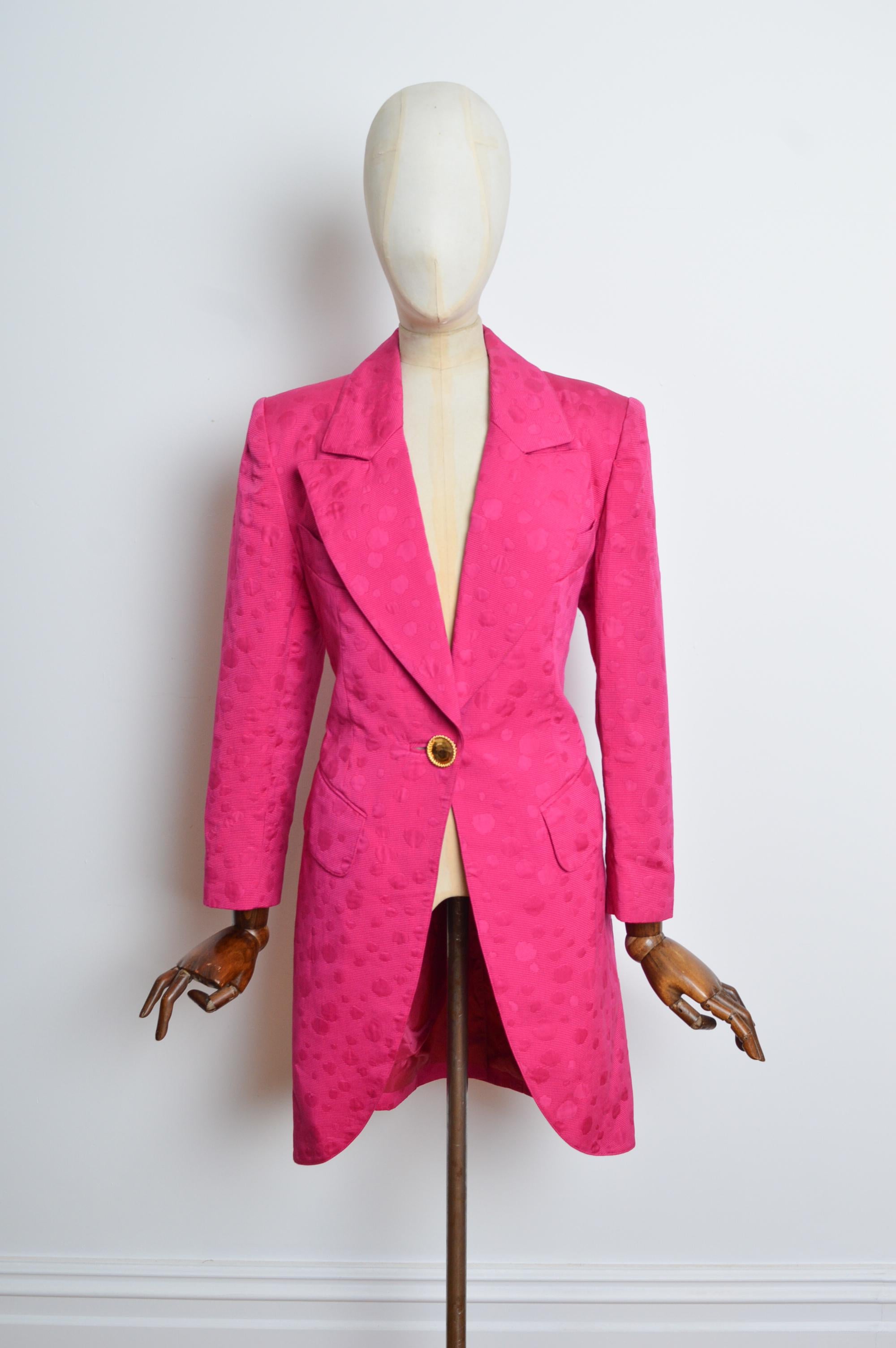 NINA RICCI Shocking Pink Magenta Jacquard Spot Smoking-Blazer - Jacke im Angebot 4