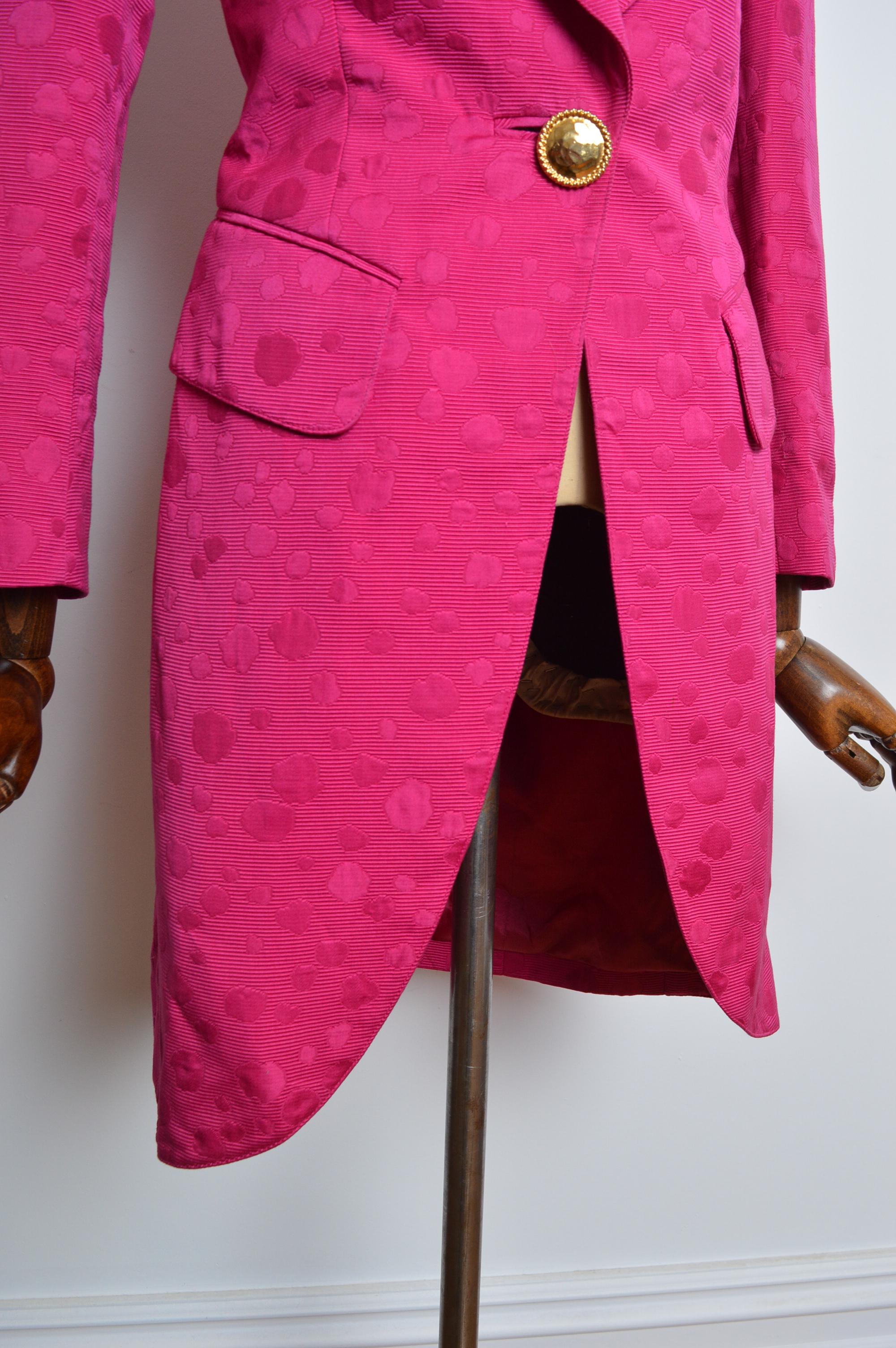 NINA RICCI Shocking Pink Magenta Jacquard Spot Smoking-Blazer - Jacke im Angebot 5