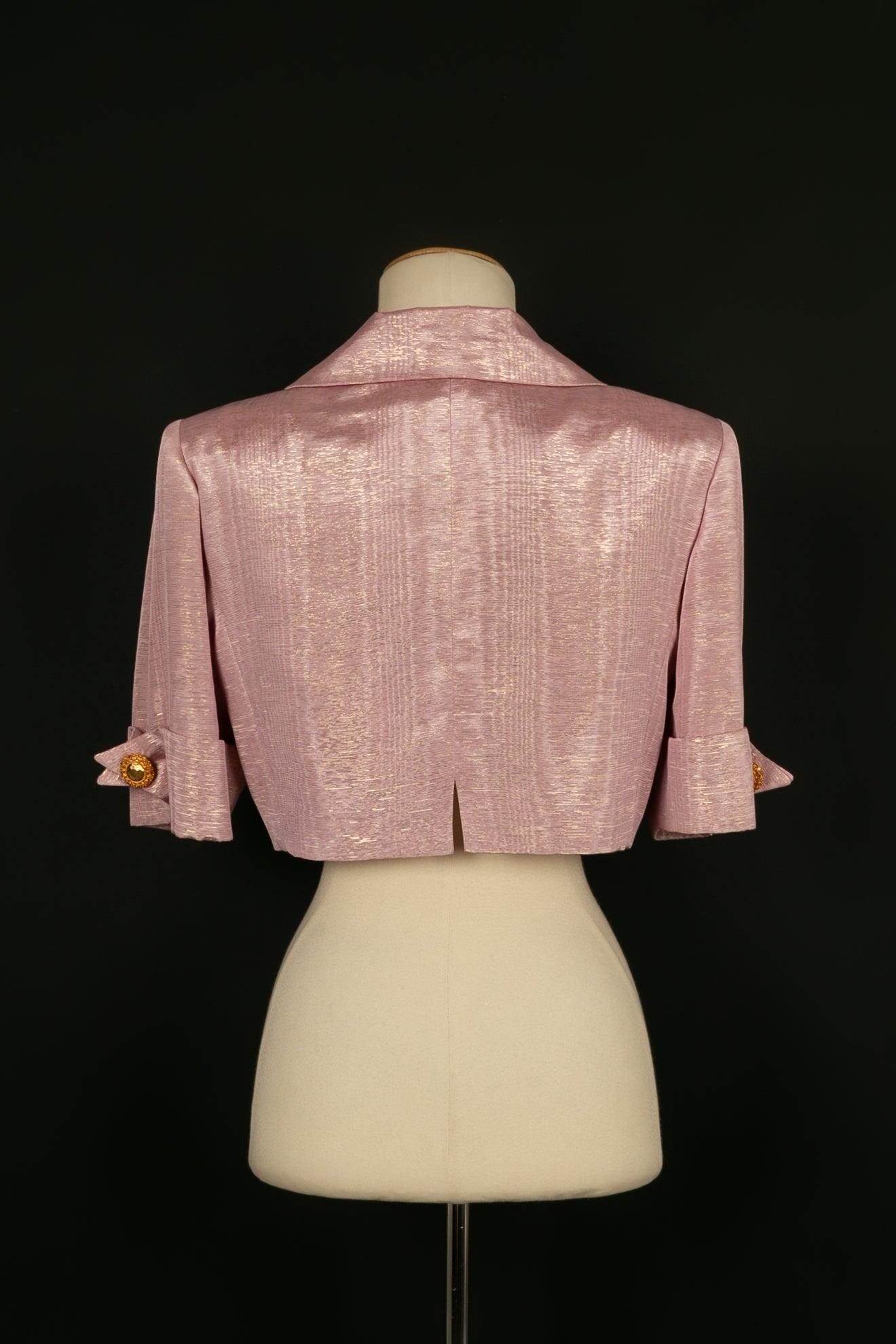 Nina Ricci Short Jacket in Pink Cotton and Golden Lame In Excellent Condition For Sale In SAINT-OUEN-SUR-SEINE, FR