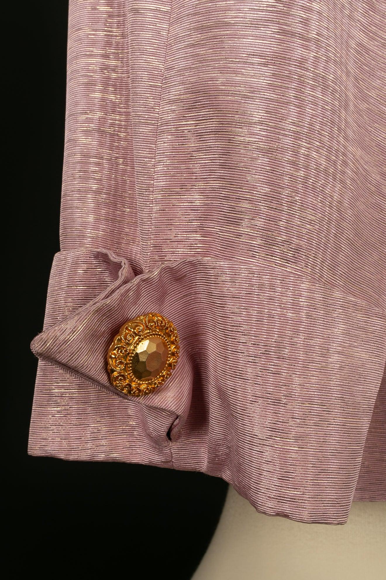 Nina Ricci Short Jacket in Pink Cotton and Golden Lame For Sale 2