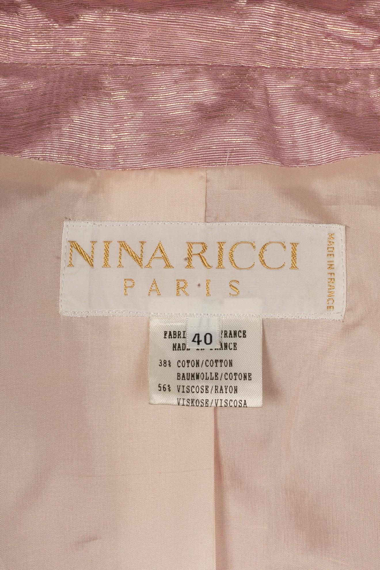 Nina Ricci Short Jacket in Pink Cotton and Golden Lame For Sale 3