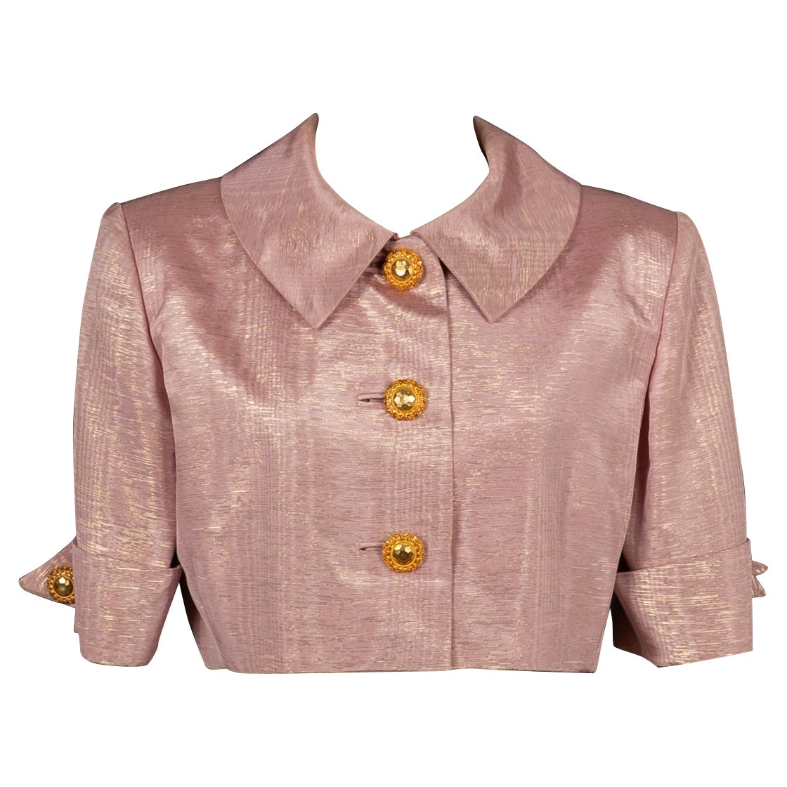 Veste courte en coton rose et lime dorée de Nina Ricci