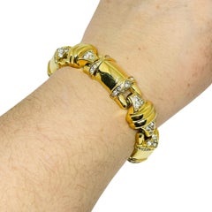 NINA RICCI pulsera de eslabones de diseño vintage firmada con brillantes en tono dorado