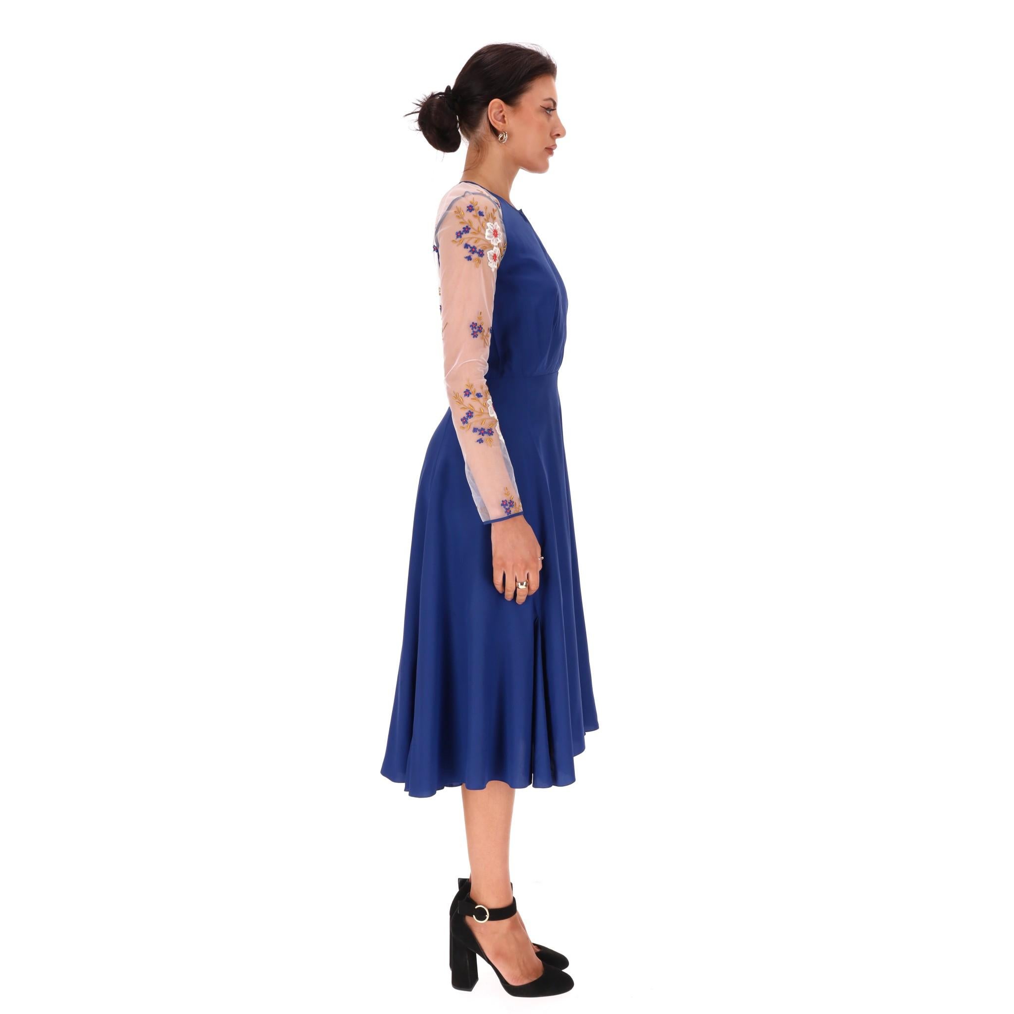 Purple Nina Ricci Silk Dress With Sheer Floral Embroidery Detail For Sale