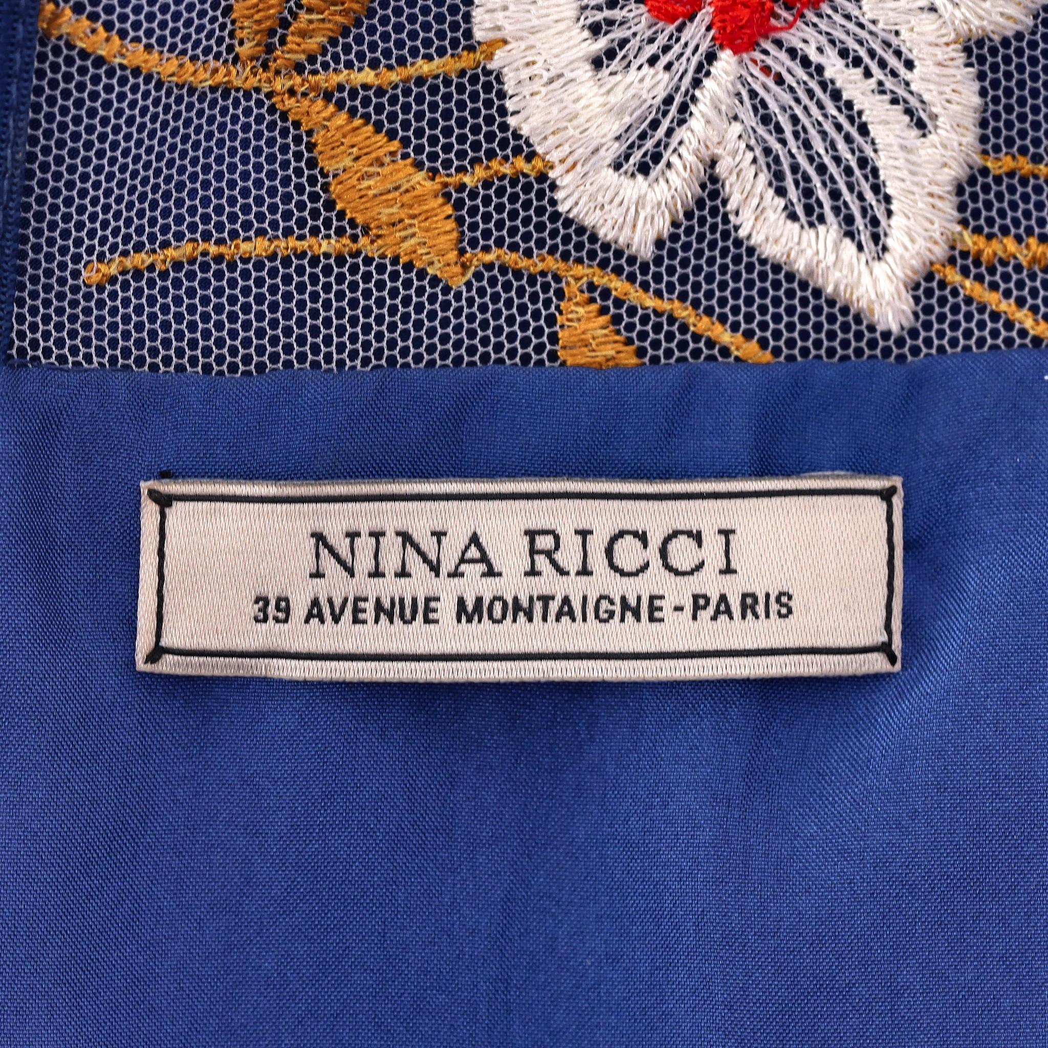 Nina Ricci Silk Dress With Sheer Floral Embroidery Detail For Sale 1