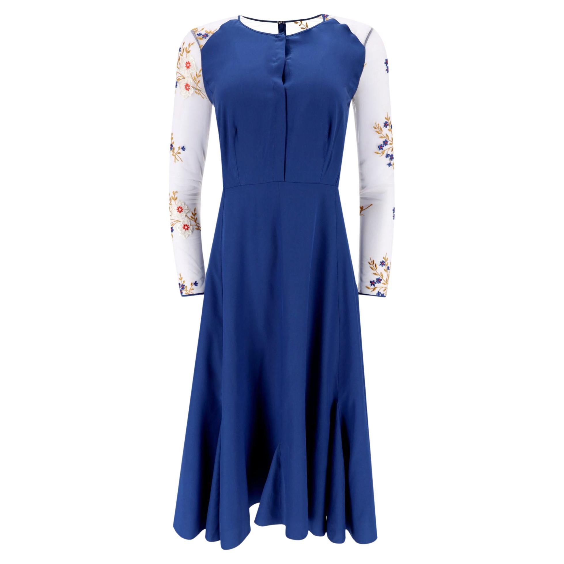 Nina Ricci Silk Dress With Sheer Floral Embroidery Detail For Sale