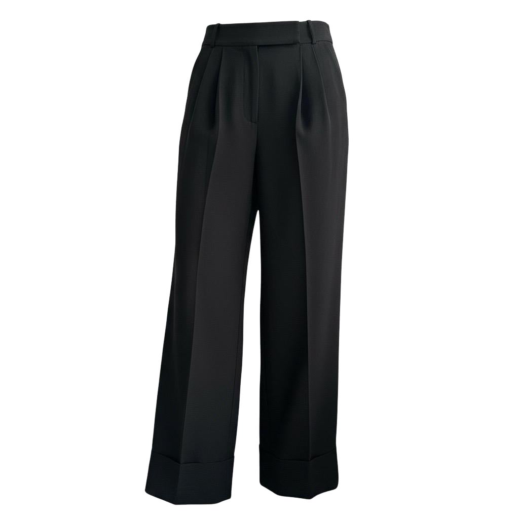 VTG Nina Ricci FW11 Seide Weites Bein Hose Schwarz FR 36 US 4 Hoher Aufstieg Plissee