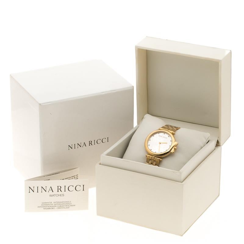 Nina Ricci Silver Gold-Plated Stainless Steel Classic Women's Wristwatch 37MM In New Condition In Dubai, Al Qouz 2