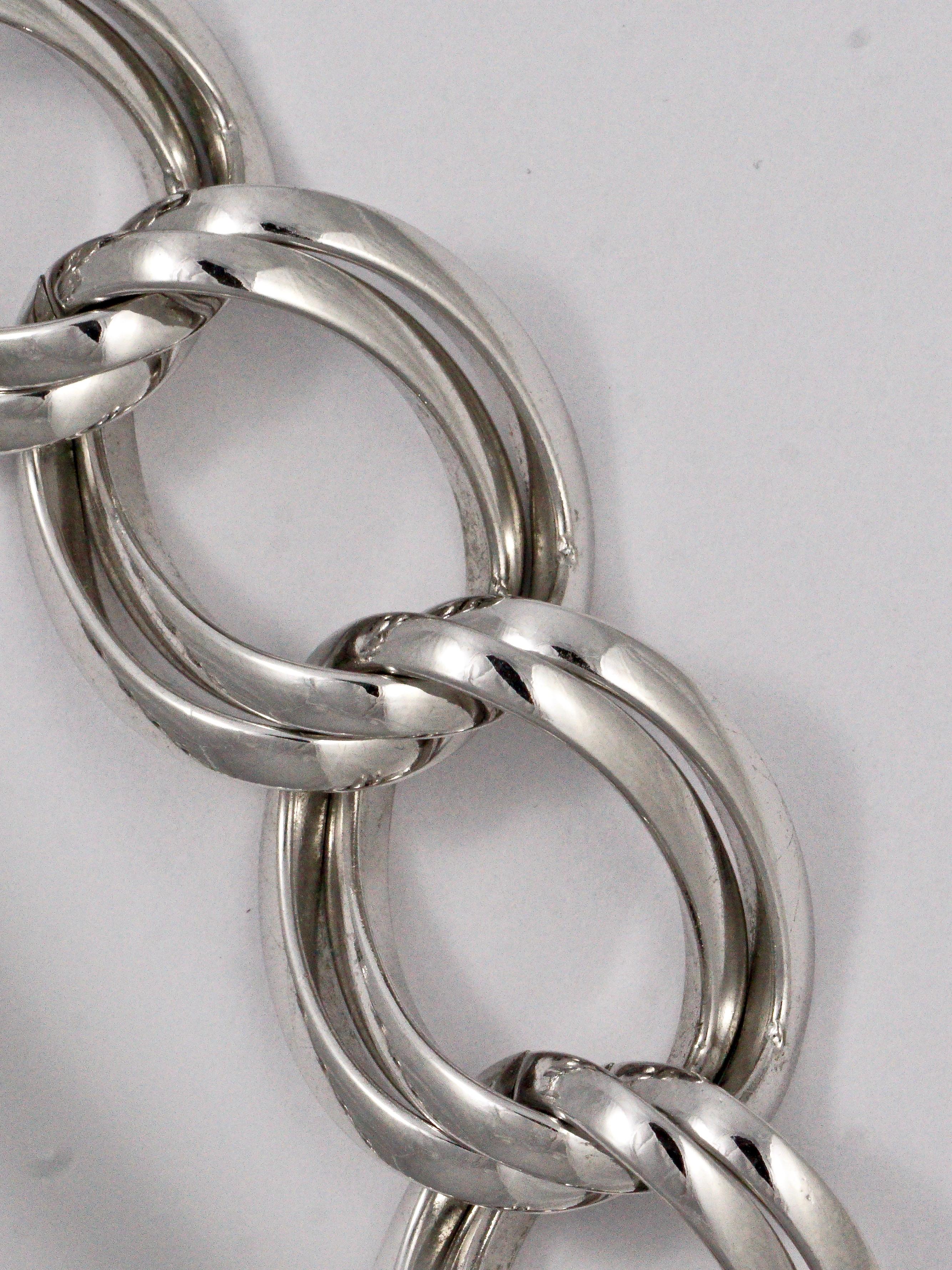 Women's or Men's Nina Ricci Silver Plated Double Chain Link Collar Necklace circa 1980s