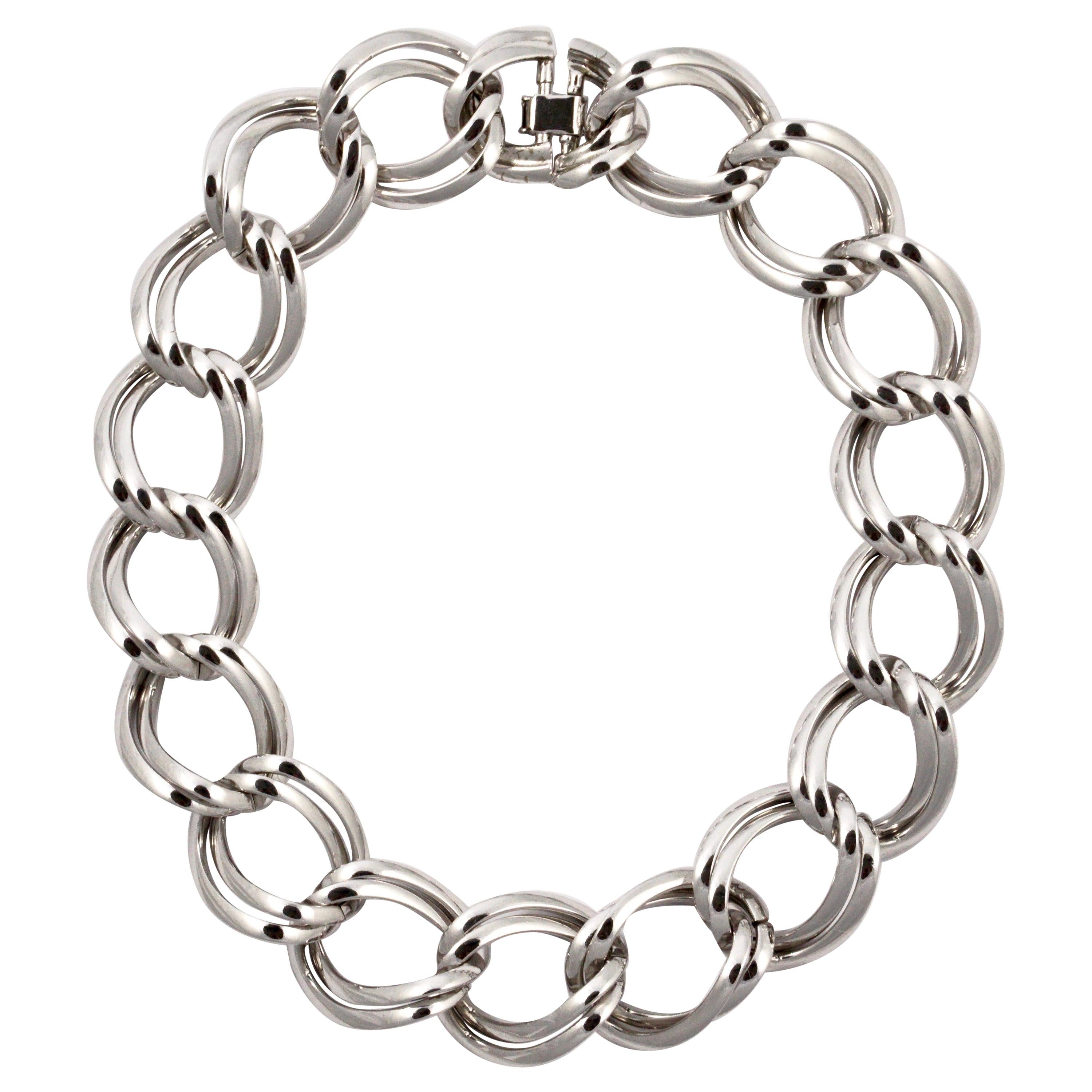 Nina Ricci Silver Plated Double Chain Link Collar Necklace circa 1980s ...