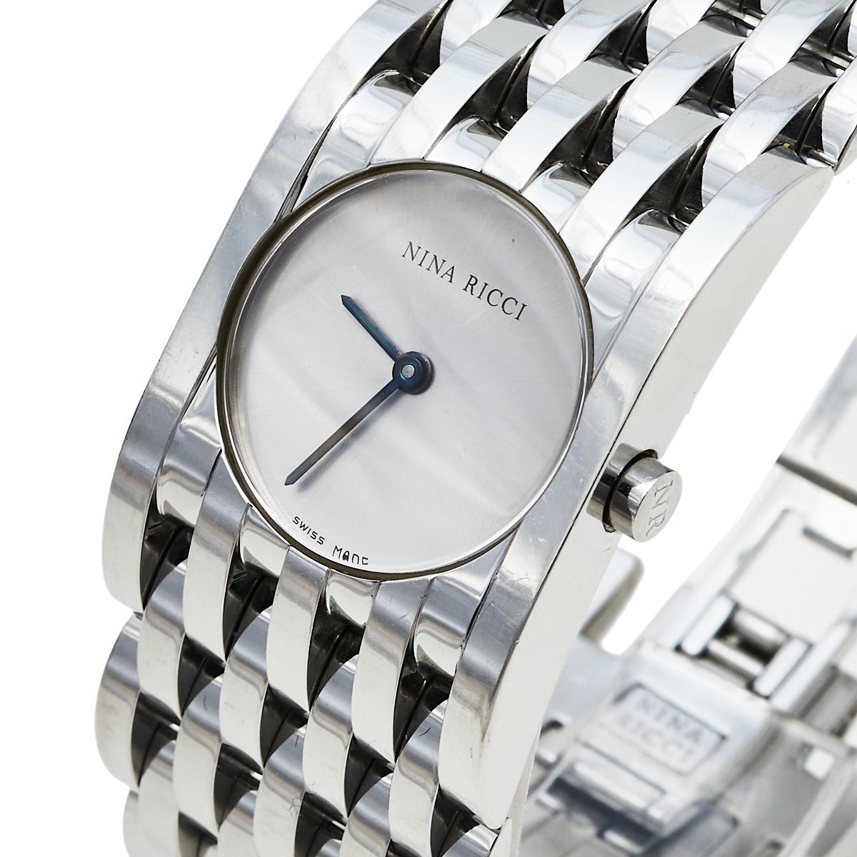 Nina Ricci Silver Stainless Steel N00113 Women's Wristwatch 25 mm In Good Condition In Dubai, Al Qouz 2