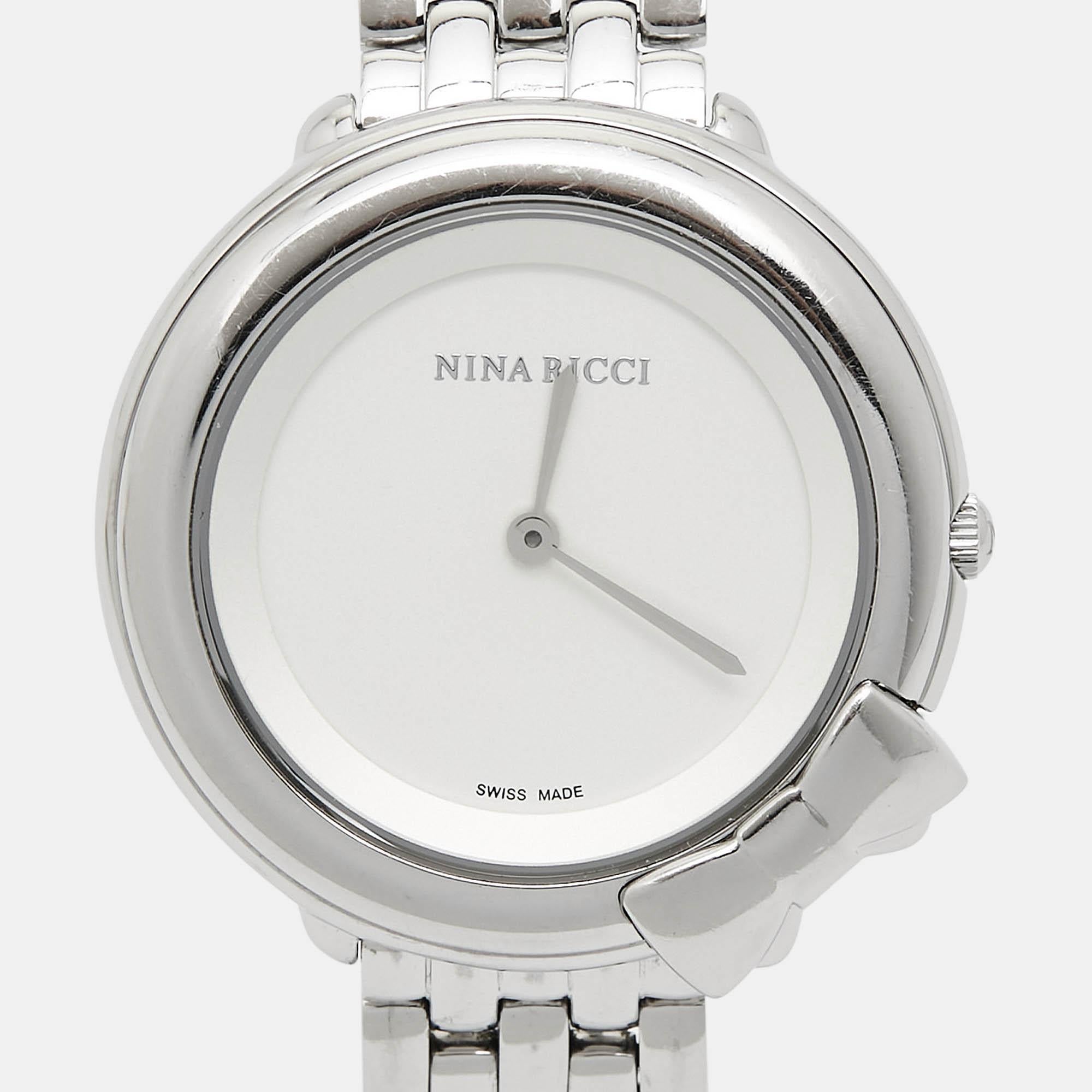 Nina Ricci Silver Stainless Steel NR089015 Women's Wristwatch 35 mm In Good Condition In Dubai, Al Qouz 2