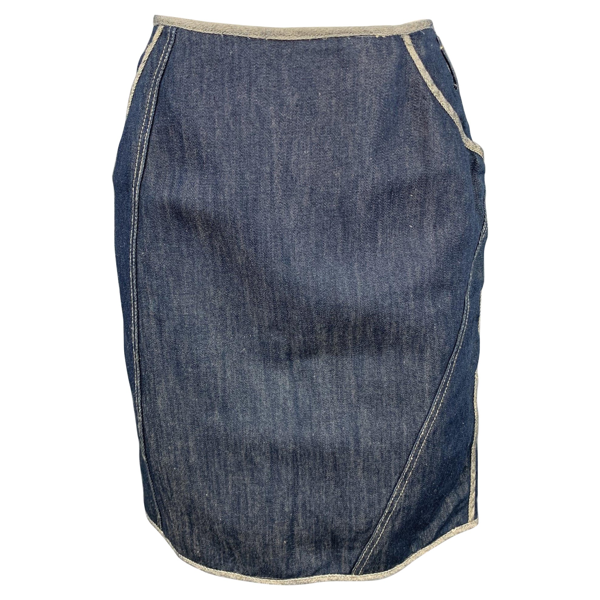 NINA RICCI Größe 4 Blauer Bleistiftrock aus Denim mit Kontraststichmuster