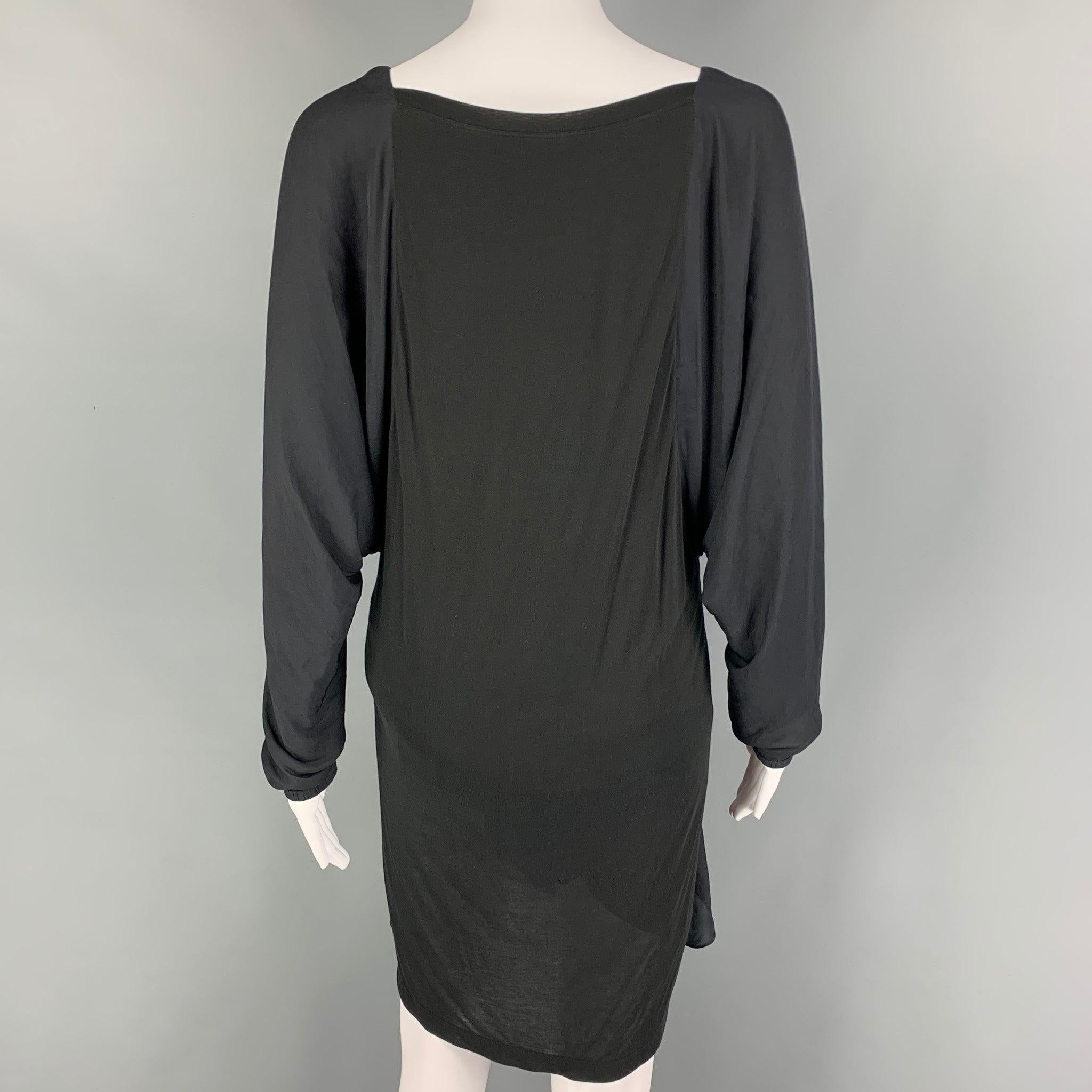 NINA RICCI Size 4 Grey Black Modal Mixed Fabrics Dolman Sleeve Dress In Good Condition For Sale In San Francisco, CA