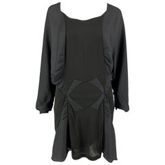 Nina Ricci Taglia 4 Grigio Nero Modal in tessuto misto Abito con manica Dolman