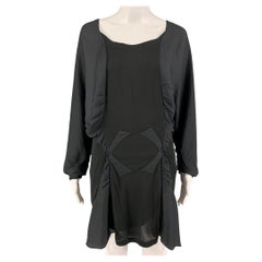 NINA RICCI Size 4 Grey Black Modal Mixed Fabrics Dolman Sleeve Dress