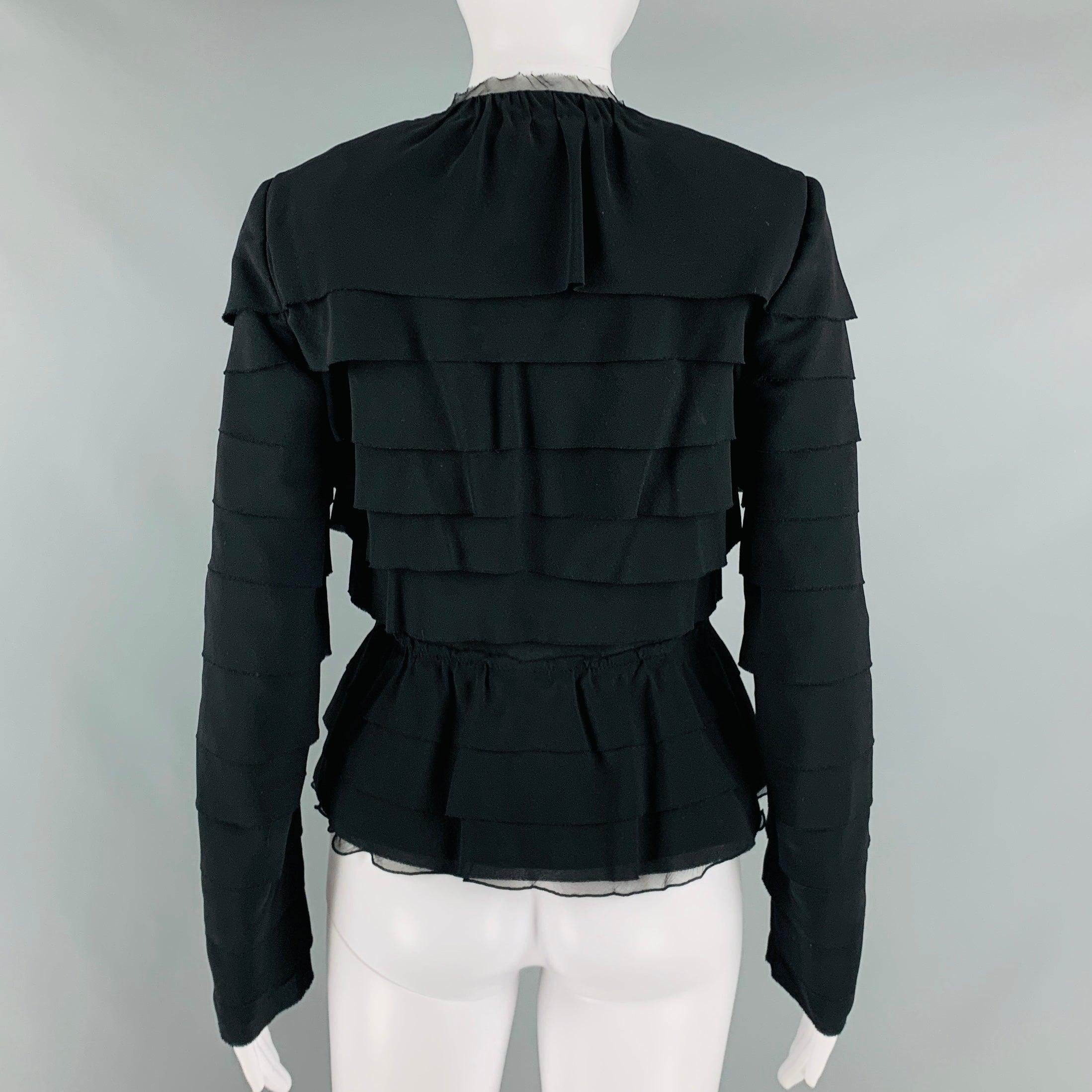 NINA RICCI Size 6 Black Silk Layered  Blazer For Sale 1