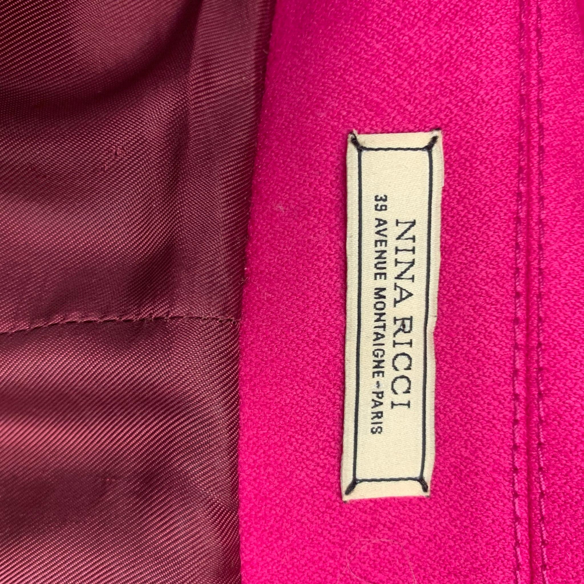 Women's NINA RICCI Size 6 Pink Wool Solid Zip Up Coat For Sale