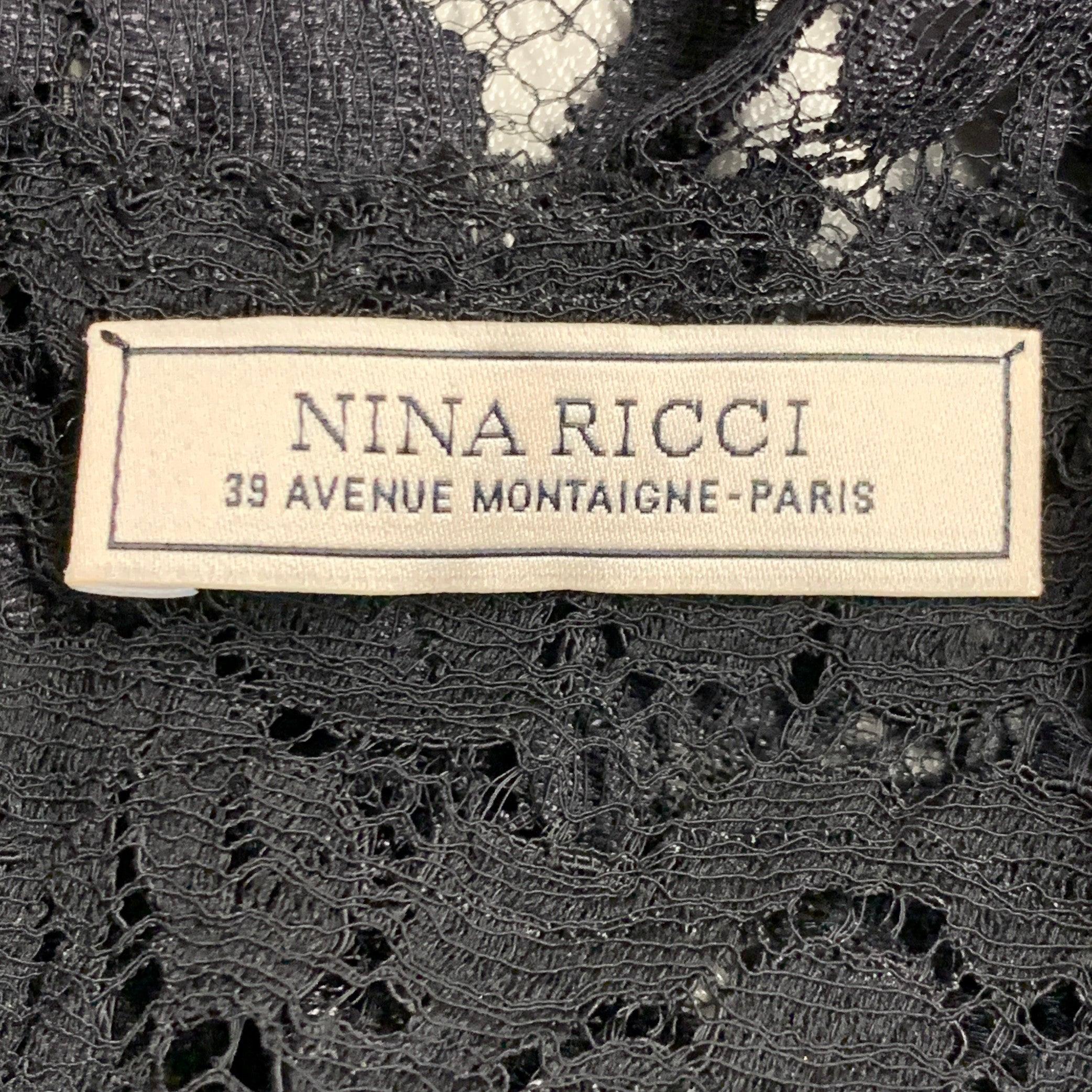 NINA Ricci Taille S Robe noire en dentelle avec fermeture éclair dans le dos Top Pour femmes en vente