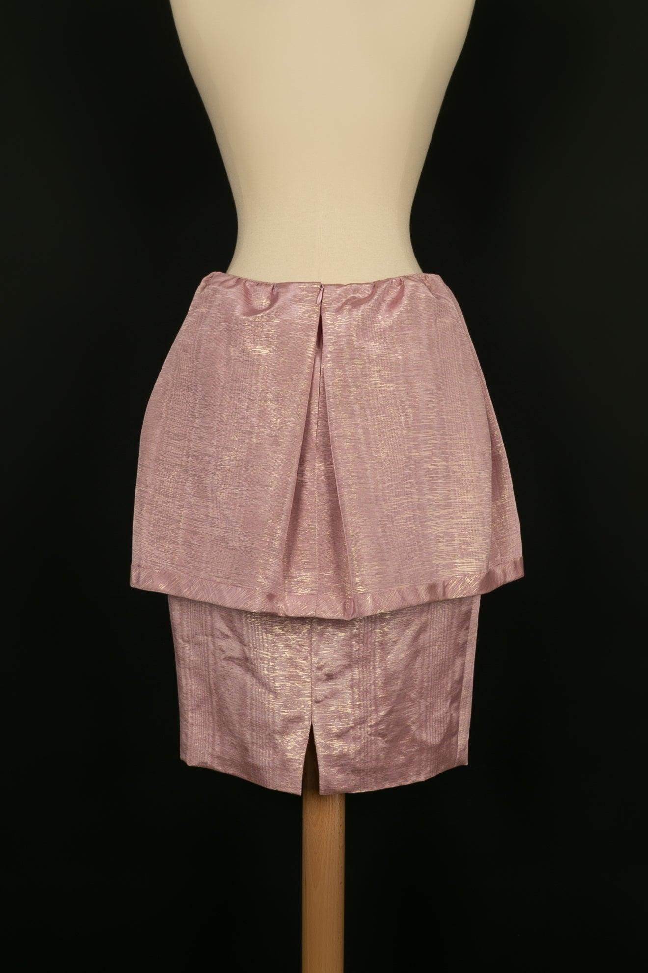 Nina Ricci Skirt in Pink Cotton Enhanced with Gold In Excellent Condition For Sale In SAINT-OUEN-SUR-SEINE, FR