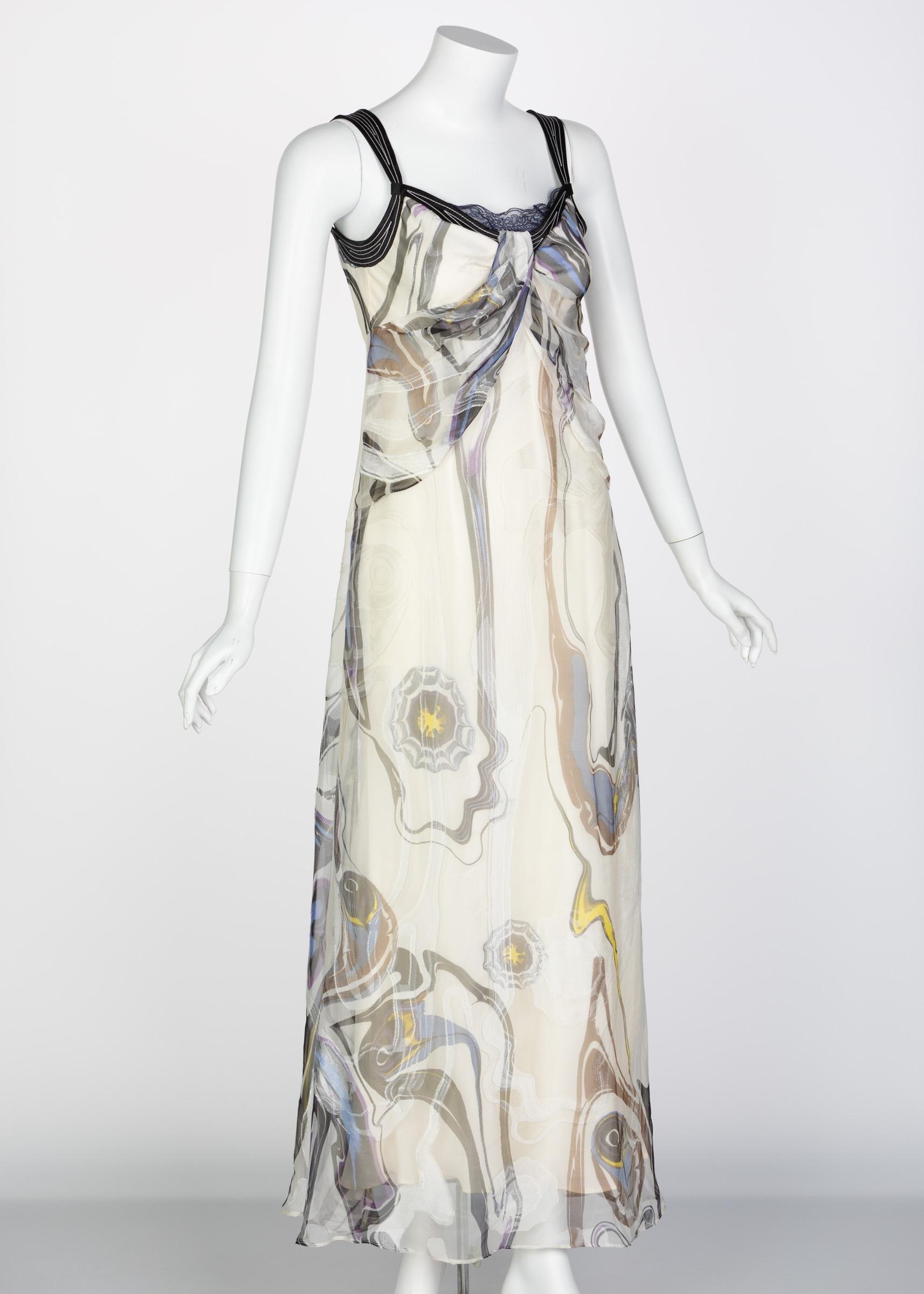 Nina Ricci Sleeveless Swirl Print Silk Maxi Dress  In Excellent Condition For Sale In Boca Raton, FL
