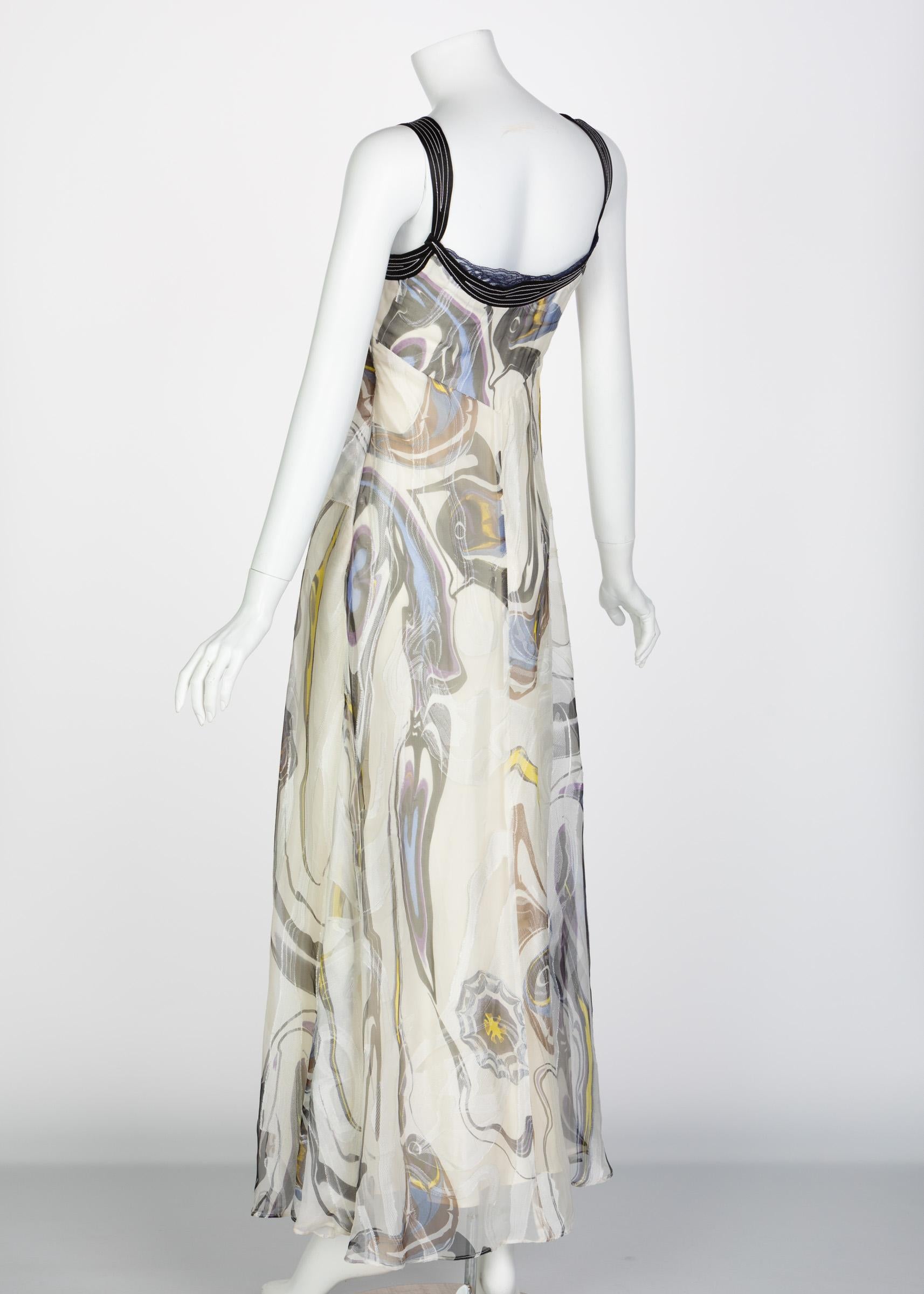 Women's Nina Ricci Sleeveless Swirl Print Silk Maxi Dress  For Sale